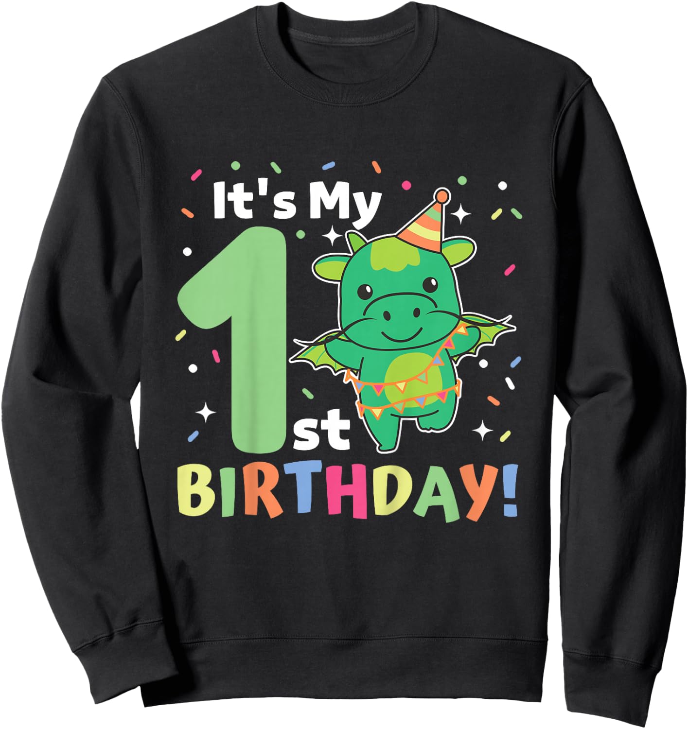 Kids 1st Birthday Dragon For Kids One Year Old Dragon Sweatshirt - Sweatshirt | Black