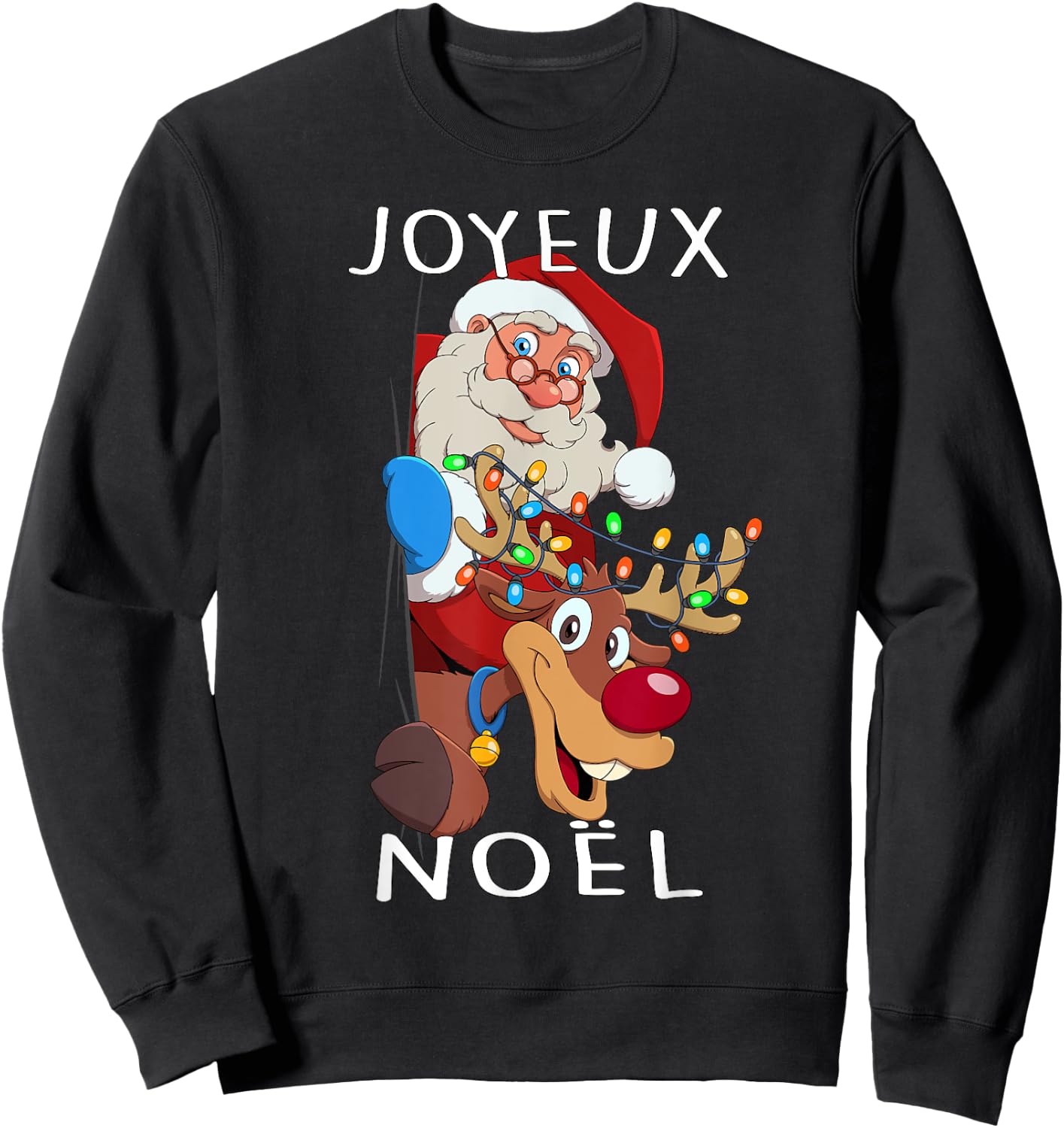 Santa Claus Reindeer Joyeux Noël Men Women Family Sweatshirt - Sweatshirt | Black