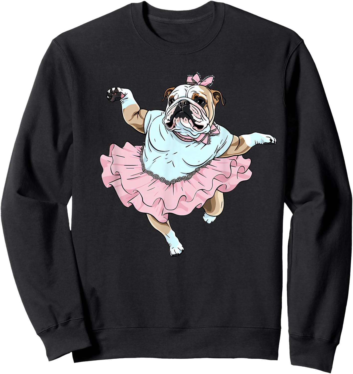 English Bulldog Ballerina Funny Dog Ballet Women Kids Sweatshirt - Sweatshirt | Black