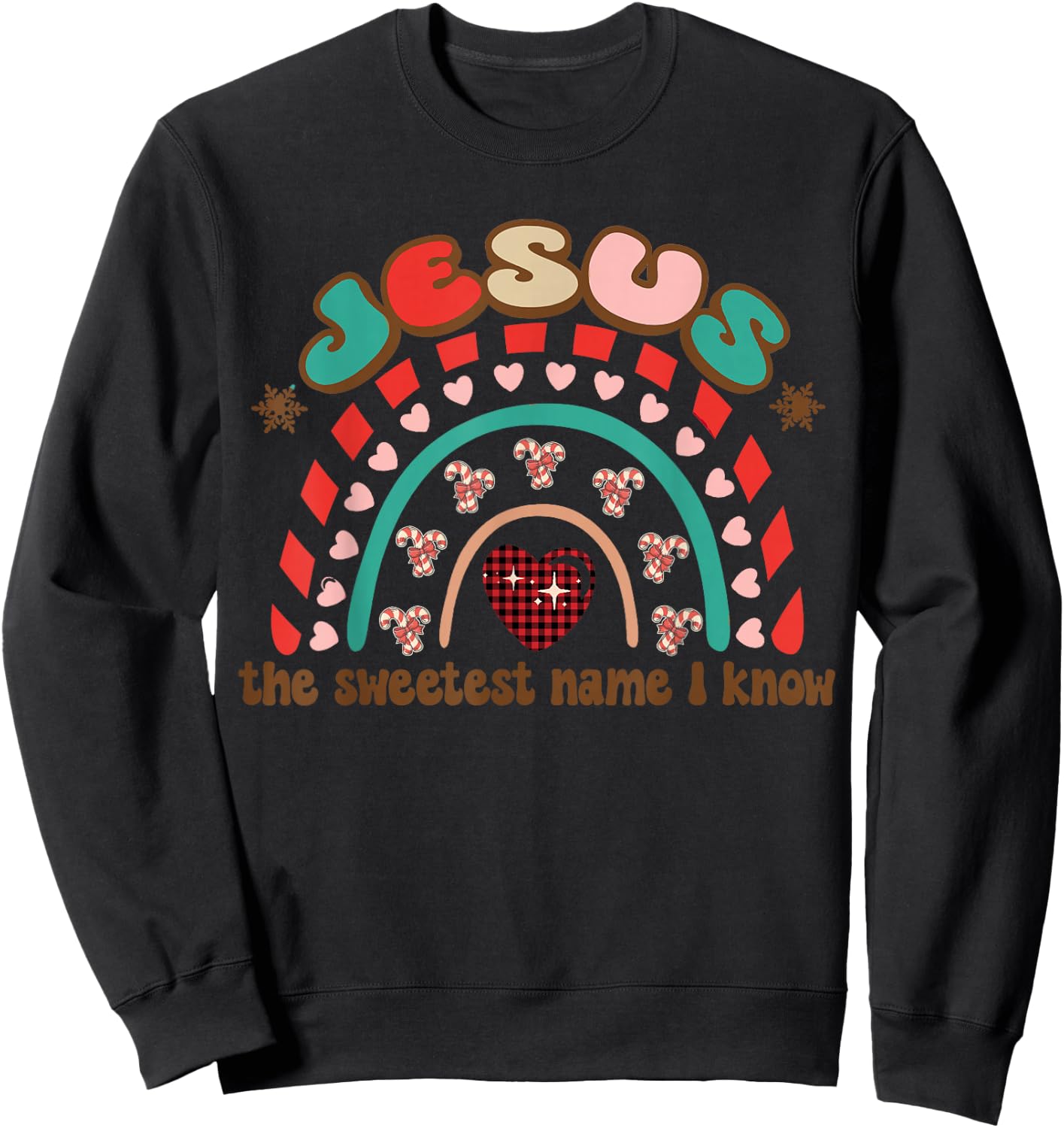 Jesus The Sweetest Name I Know, Retro Xmas Candy Rainbow Sweatshirt - Sweatshirt | Black