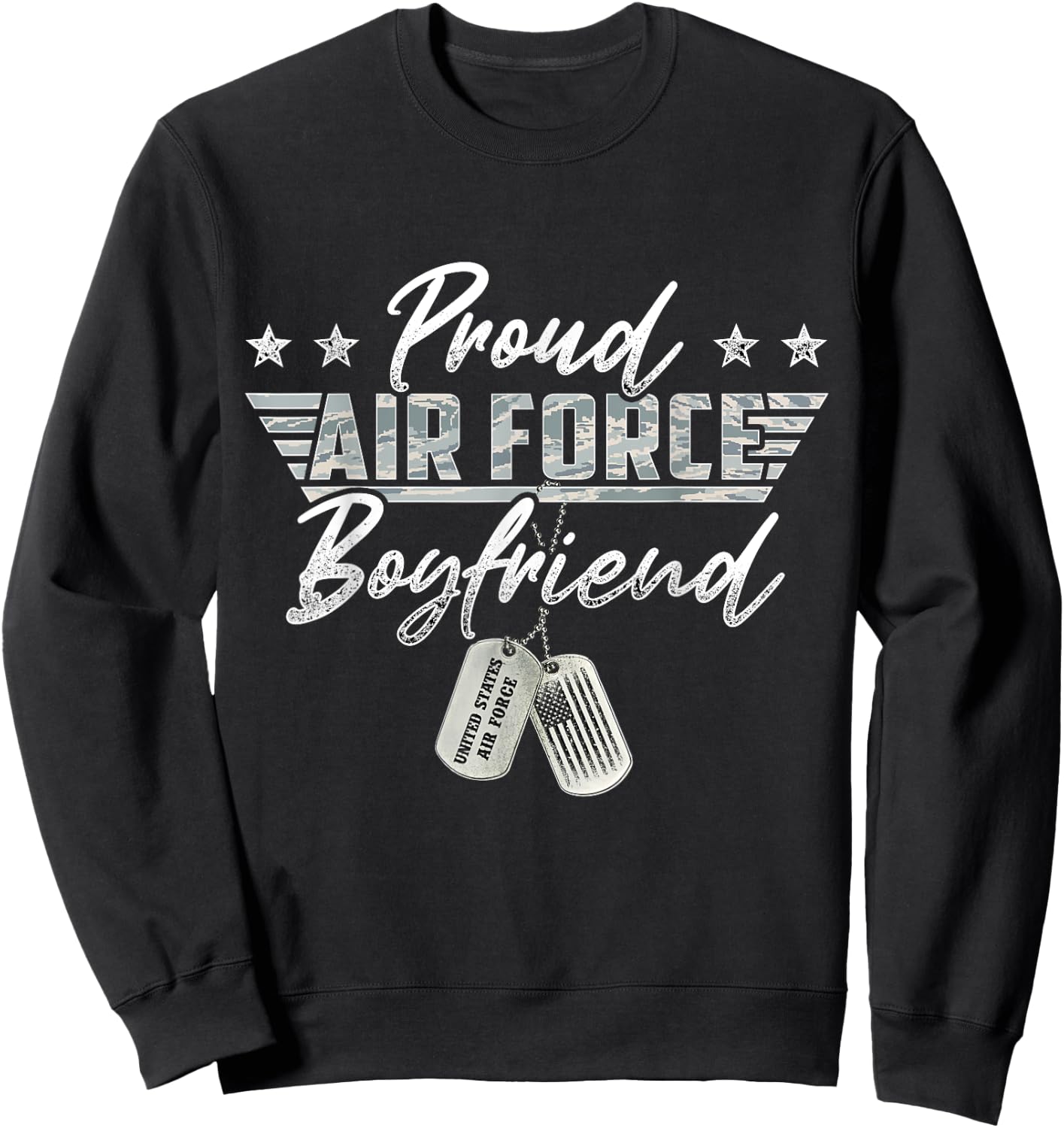 Proud Air Force Boyfriend Military Air Force Family Matching Sweatshirt - Sweatshirt | Black