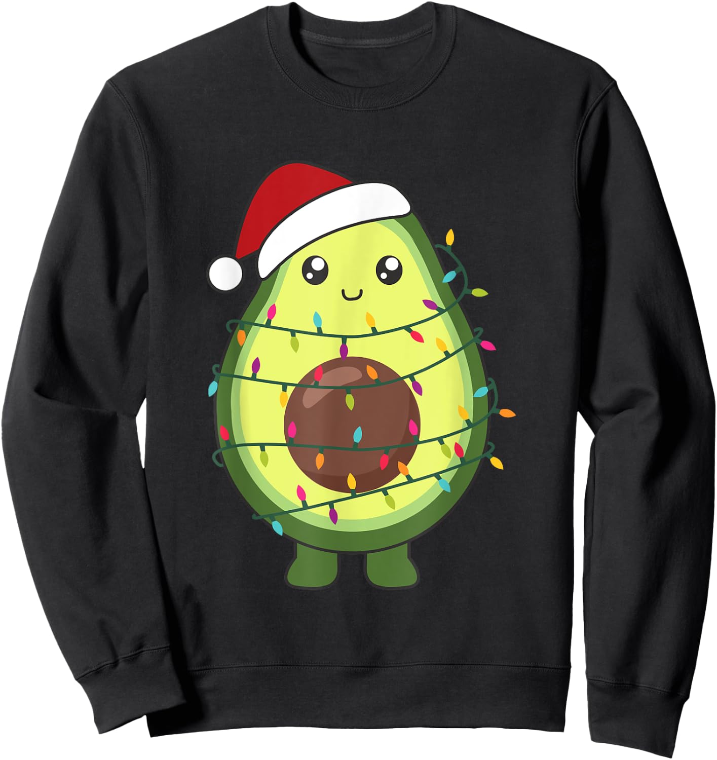 Avocado Christmas Food With Fairy Lights Funny Avocados Sweatshirt - Sweatshirt | Black