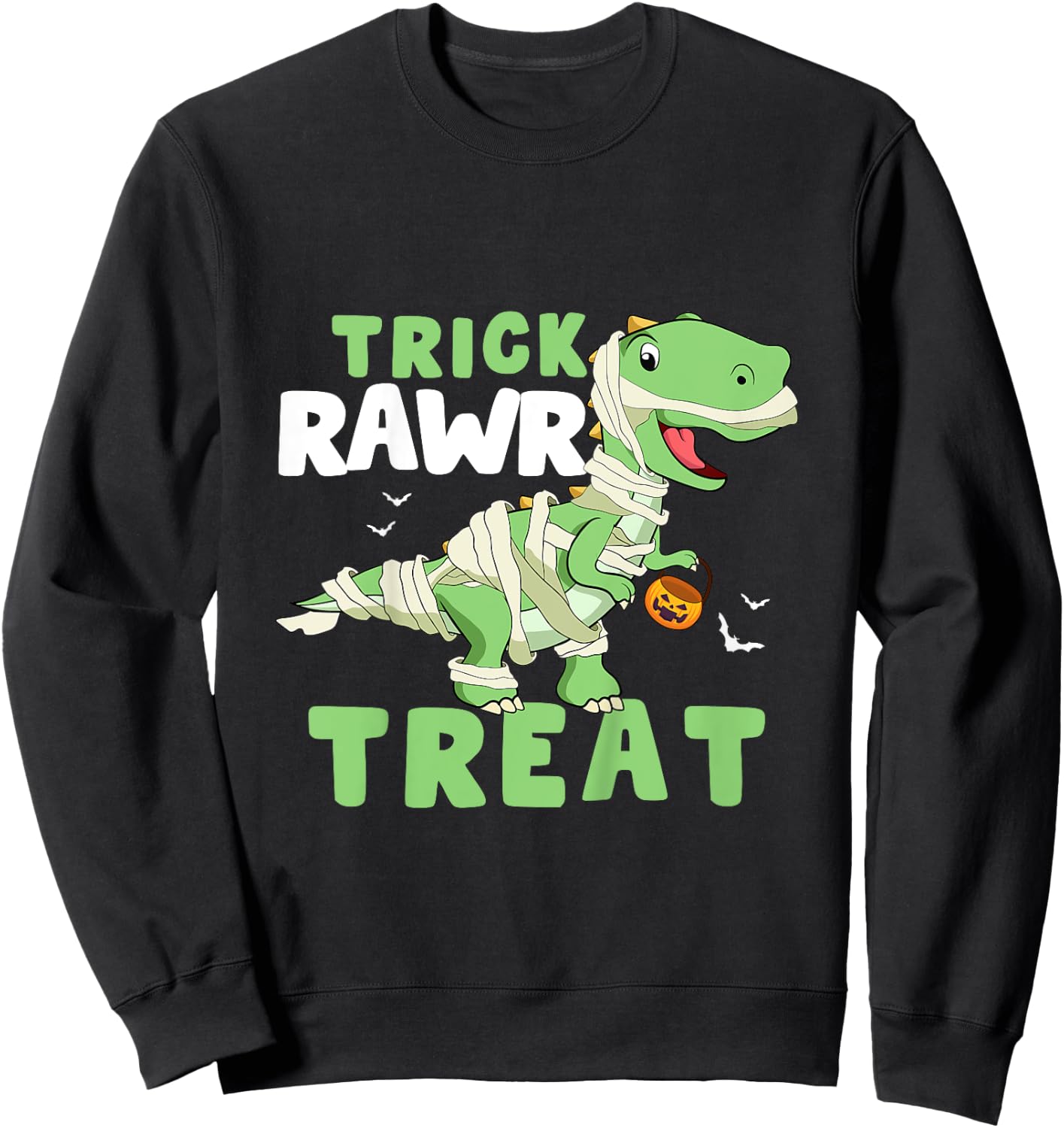 Kids Trick Rawr Treat Halloween Dino Dinosaurus Toddler Boy Sweatshirt - Sweatshirt | Black