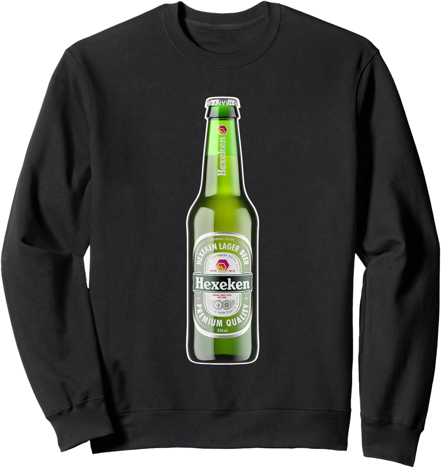 HEX Crypto Hexeken Lager Beer Brand Parody Bottle Hexican Sweatshirt - Sweatshirt | Black
