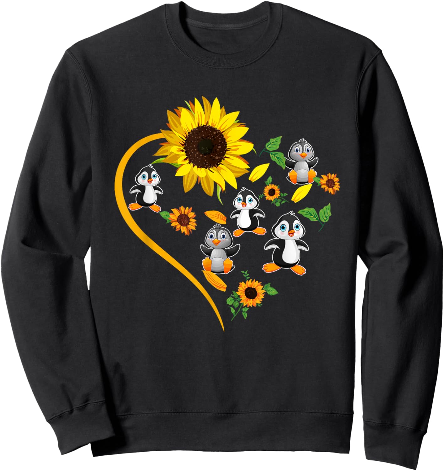 Sunflowers Penguins Cute Heart Shape Matching Bird Lover Sweatshirt - Sweatshirt | Black