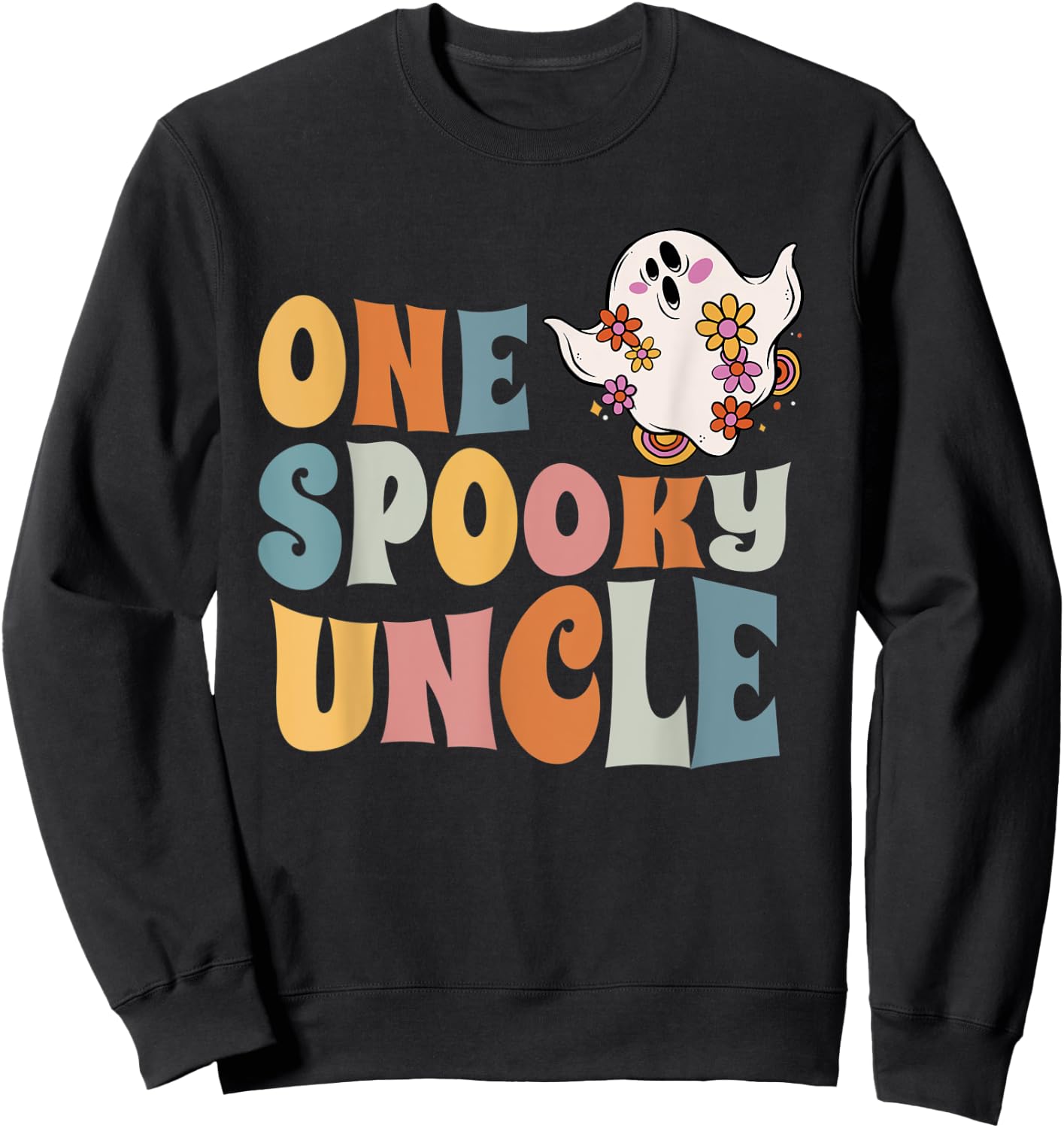 One Spooky Uncle Groovy Halloween Costume Sweatshirt - Sweatshirt | Black