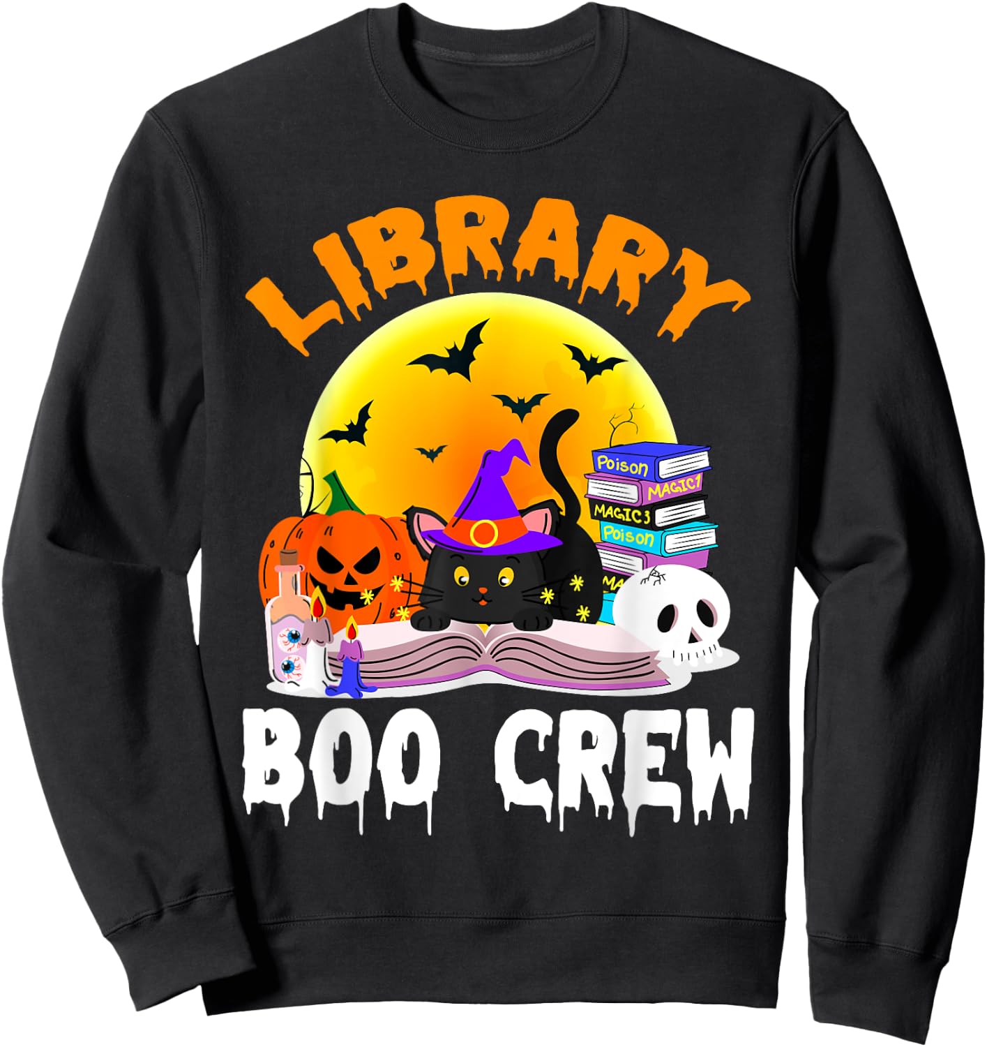 Library Boo Crew School Librarian Halloween Library Book Sweatshirt - Sweatshirt | Black
