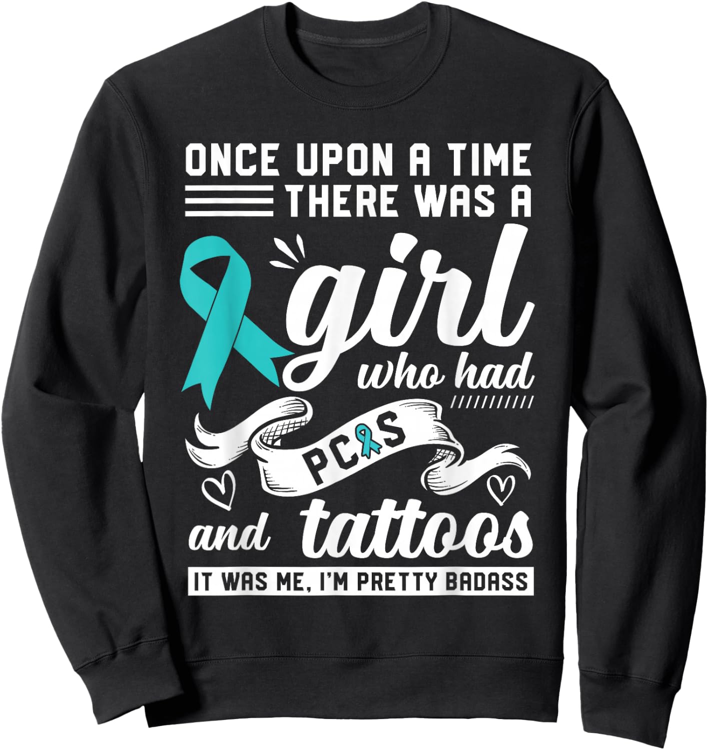 Funny Badass With Tattoo and PCOS Chronic Illness Awareness Sweatshirt - Sweatshirt | Black