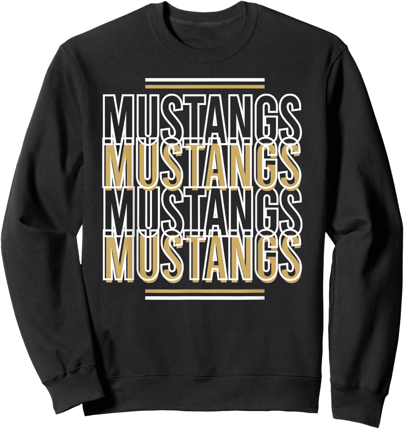 Mustangs School Spirit Gold White Black Mustangs Sweatshirt - Sweatshirt | Black