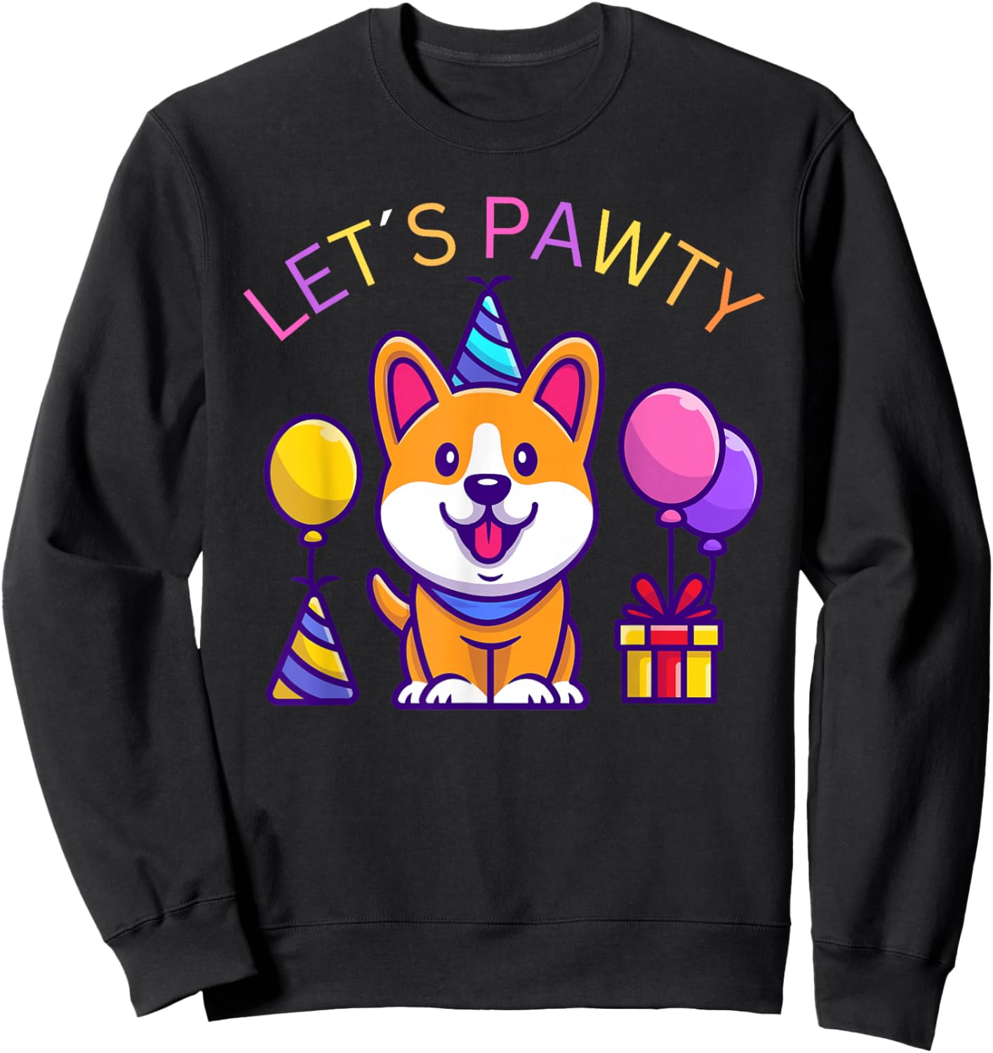 Lets pawty birthday party Gift a birthday girl corgi Sweatshirt - Sweatshirt | Black