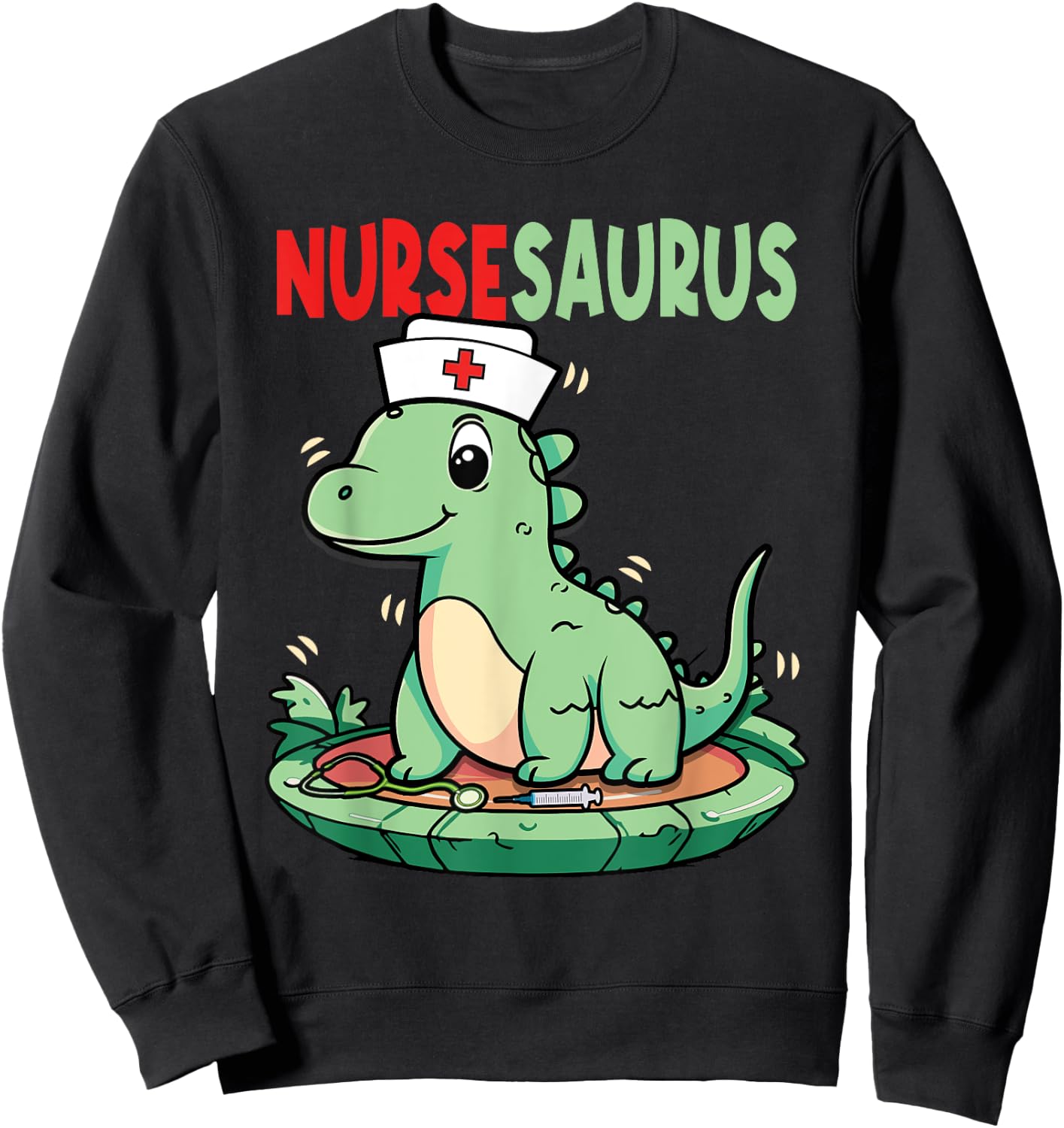 Nursesaurus Nurse T-Rex Dinosaur Nurses Sweatshirt - Sweatshirt | Black