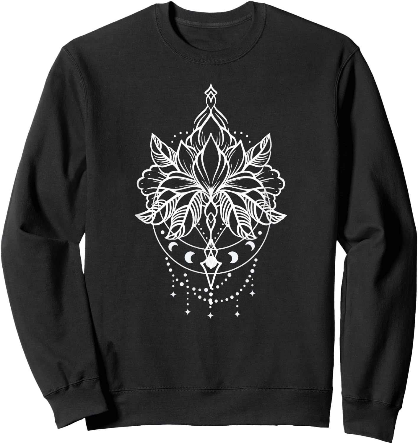 Mandala Lotus Flower Moon Phases Boho Women's Spiritual Sweatshirt - Sweatshirt | Black