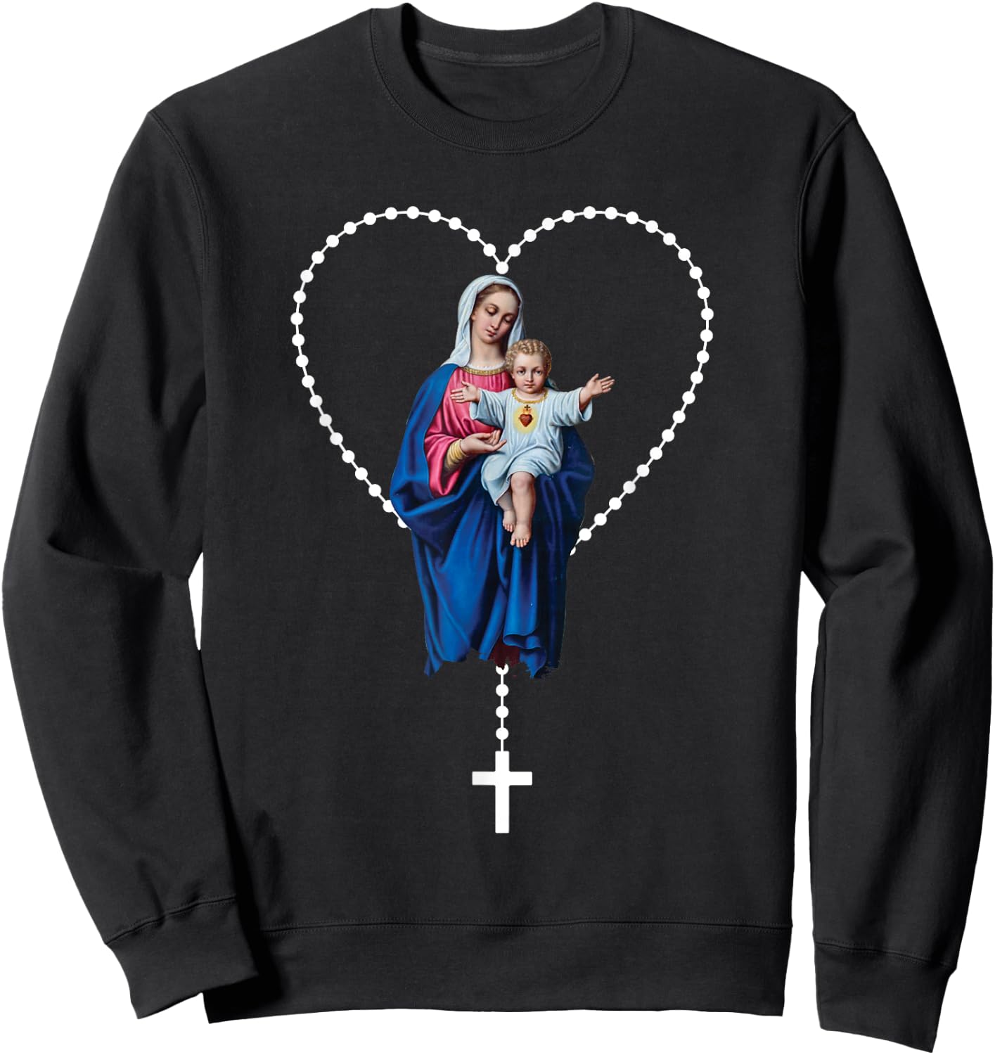 Holy Rosary Mama Mary Jesus Sweatshirt - Sweatshirt | Black