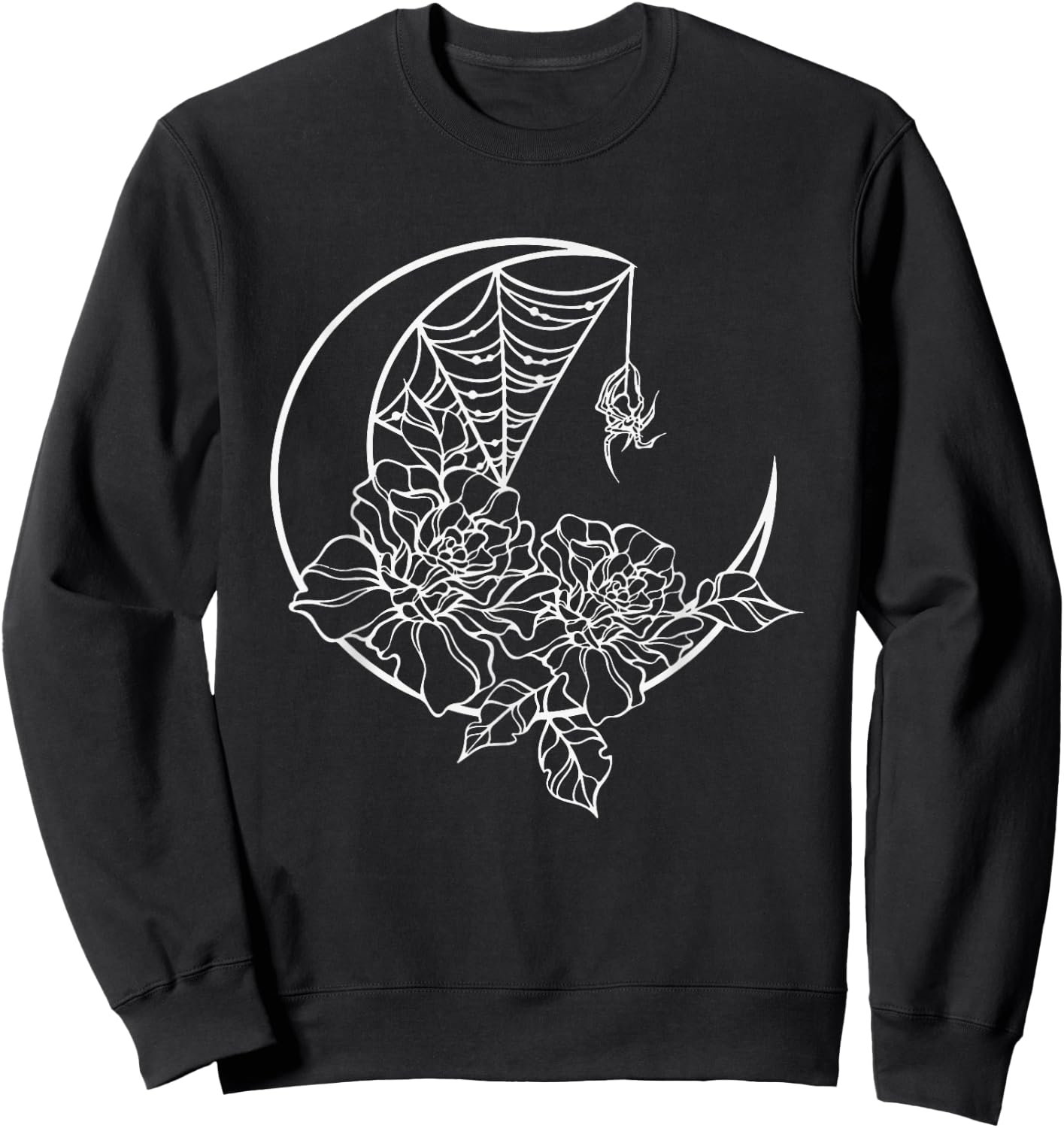 Goth Y2K Emo Alt Fairy Grunge Flower Rose Web Spider Moon Sweatshirt - Sweatshirt | Black