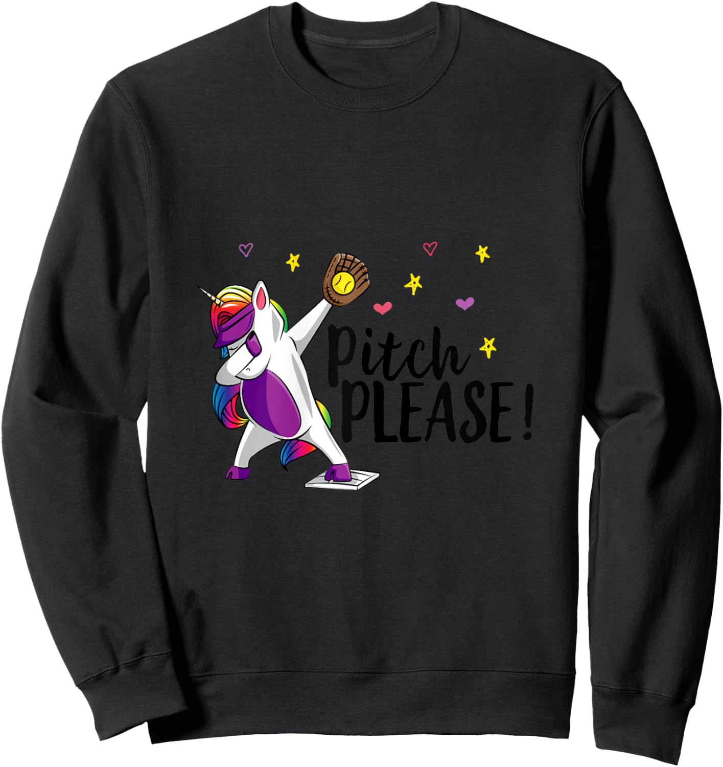 Dabbing Unicorn Funny Softball Pitcher Girls Pitch Please Sweatshirt - Sweatshirt | Black