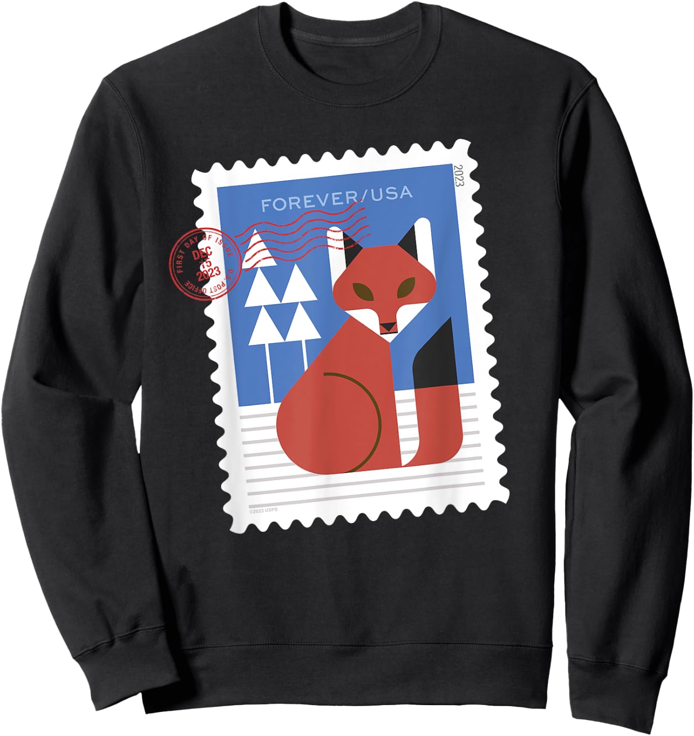 USPS Winter Woodland Animals - Fox Stamp Sweatshirt - Sweatshirt | Black