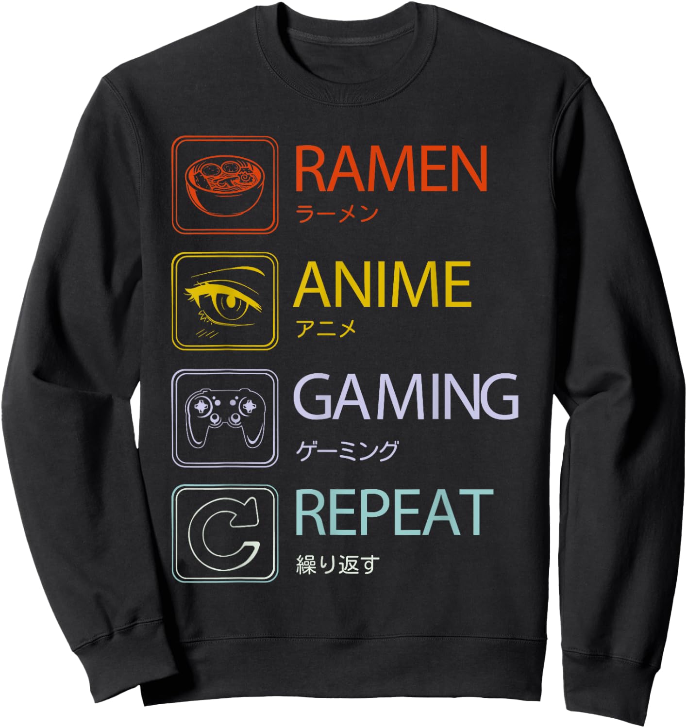 Ramen Anime Gaming Repeat Anime and gaming routine Sweatshirt - Sweatshirt | Black