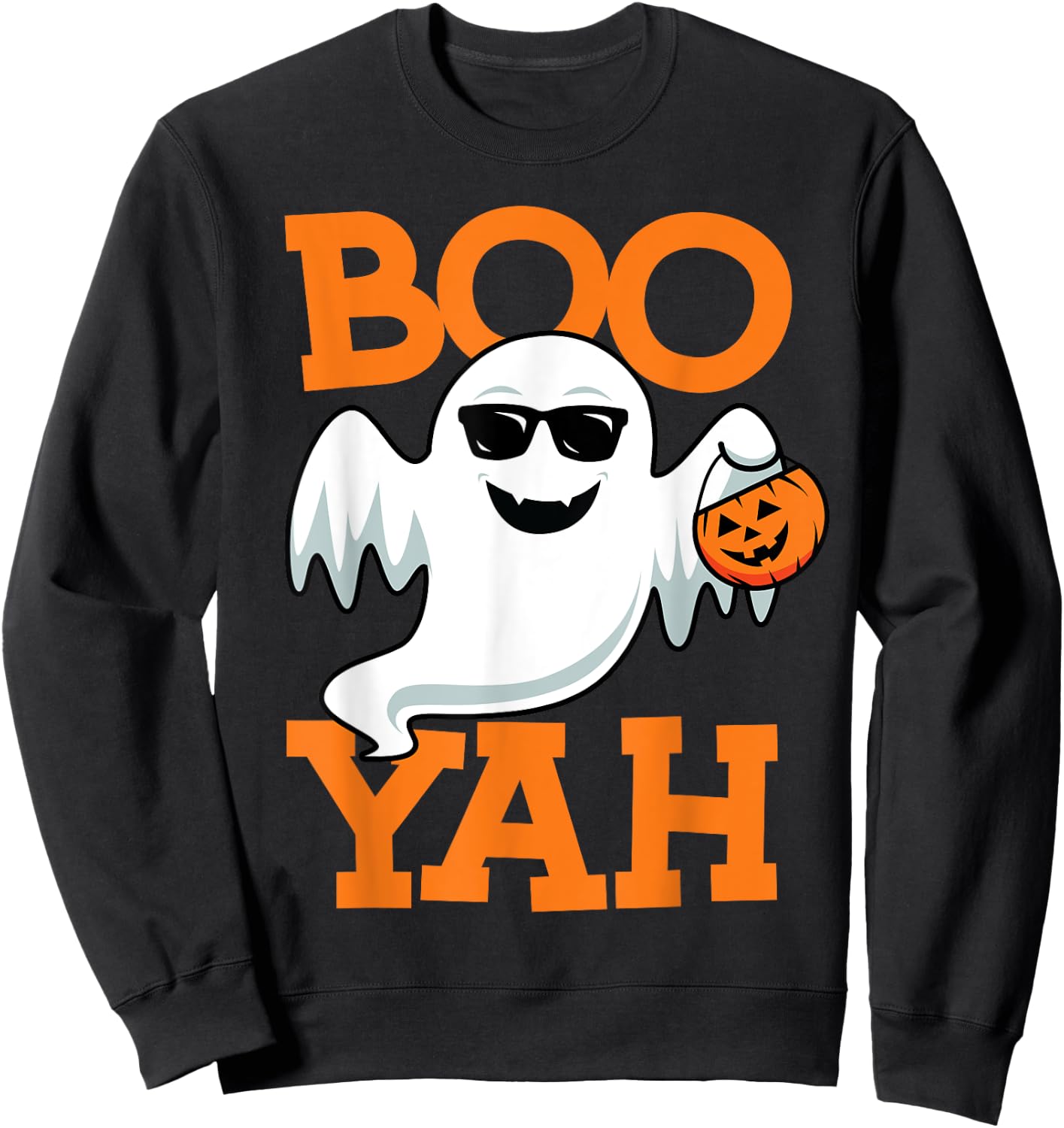 Ghost Boo Yah Funny Halloween Shirt Spooky Booyah Boys Girls Sweatshirt - Sweatshirt | Black