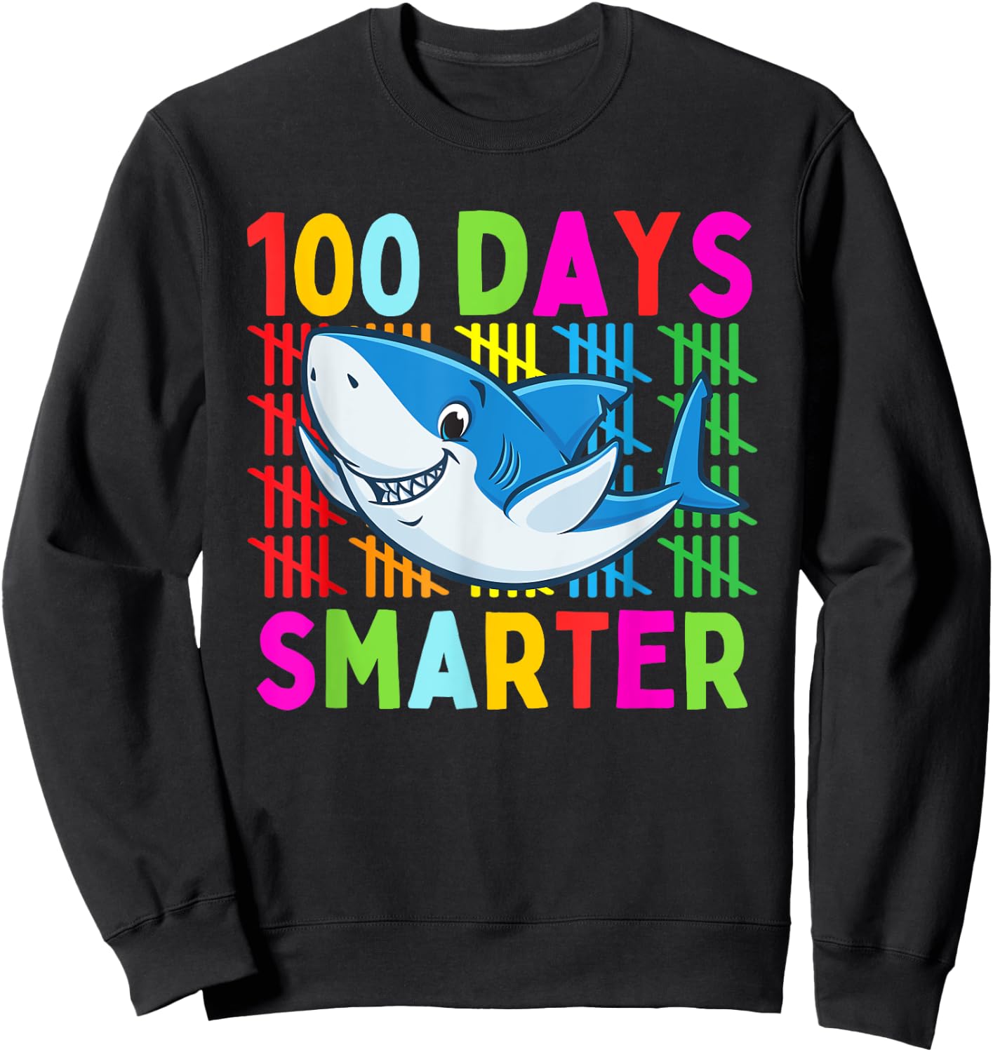 Cute Shark 100th Day Of School 100 Days Smarter Kids Boys Sweatshirt - Sweatshirt | Black