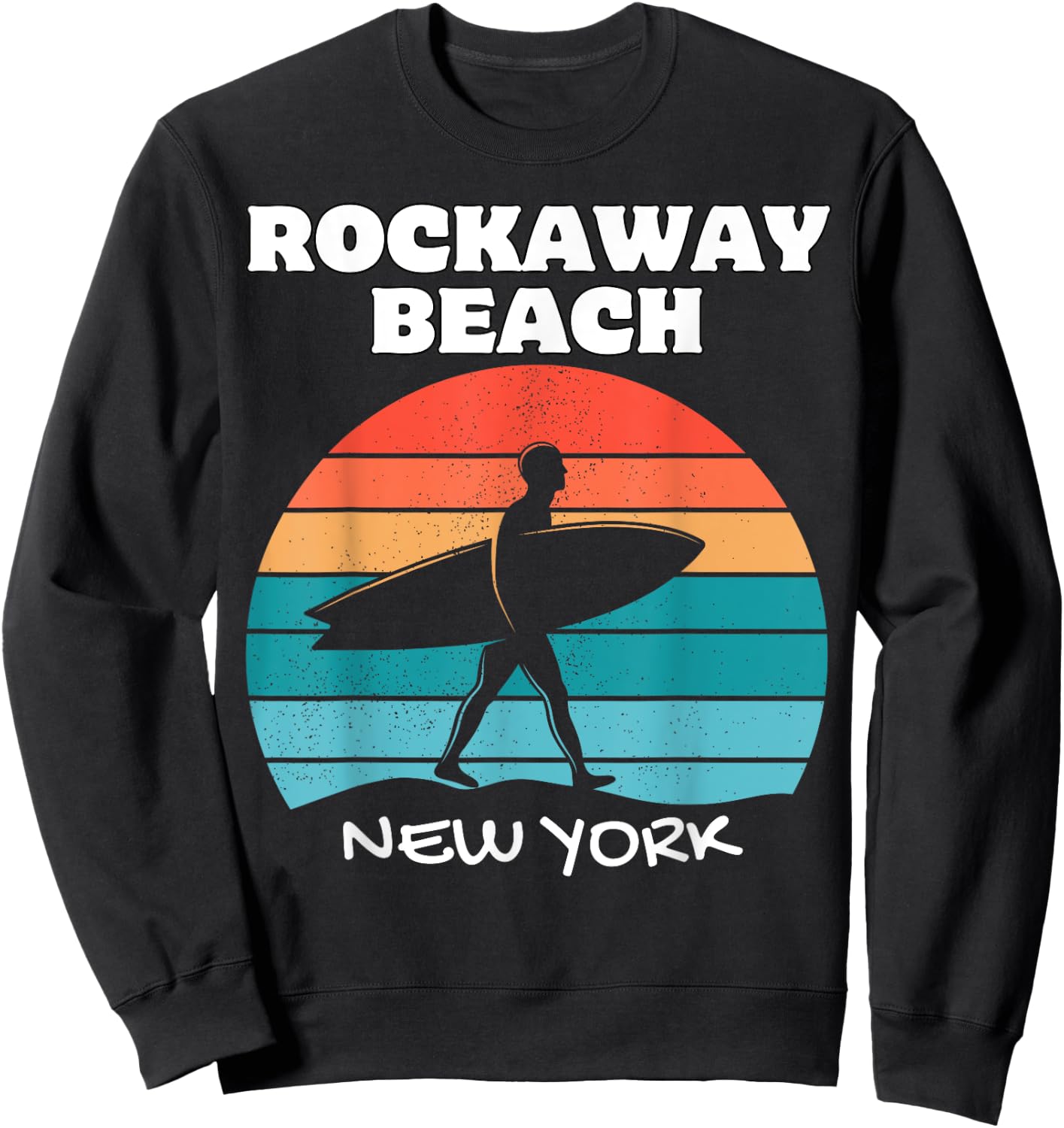 ROCKAWAY BEACH NEW YORK SURF VINTAGE SUNSET SURFING Women Girls Kids Sweatshirt - Sweatshirt | Black