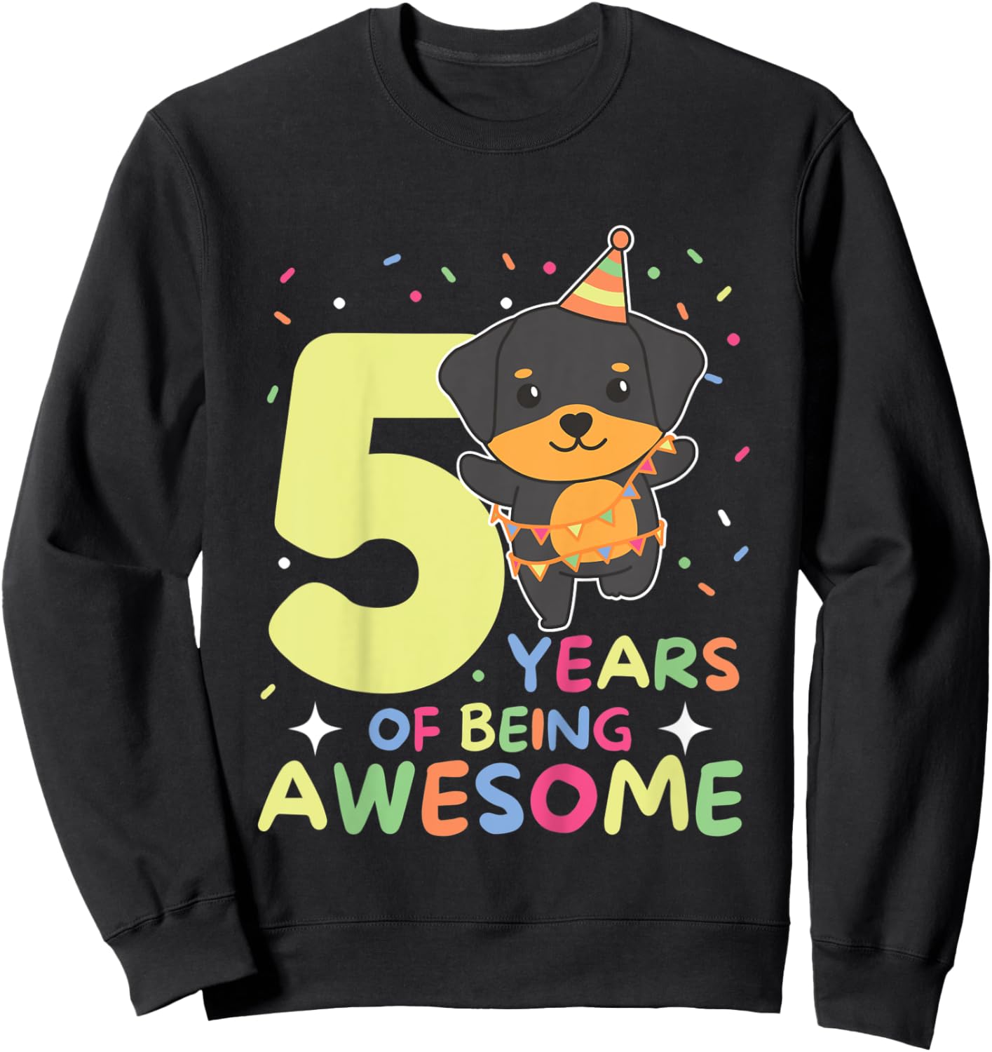 Kids Rottweiler 5th Birthday For Kids Five Years Old Sweatshirt - Sweatshirt | Black