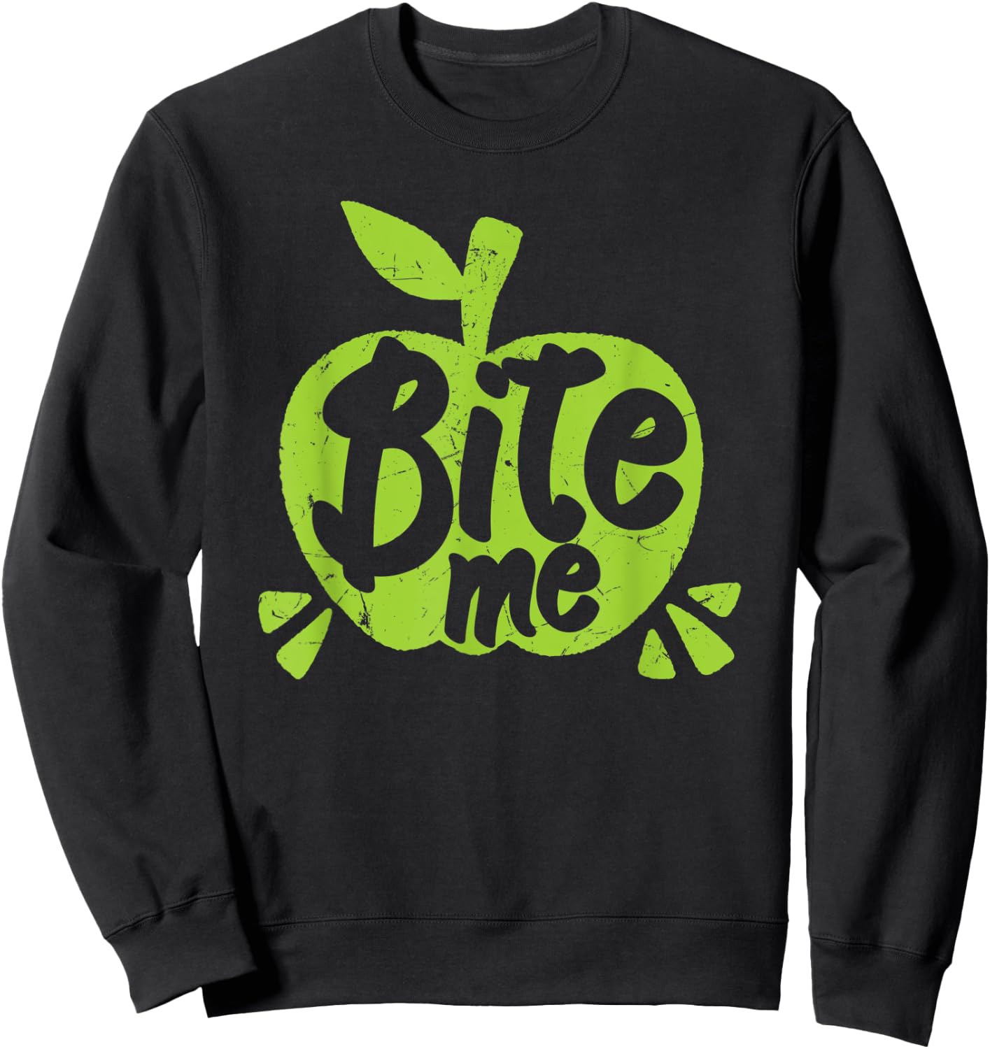 Green Apples Bite Me Distressed Apple Lovers Sweatshirt - Sweatshirt | Black