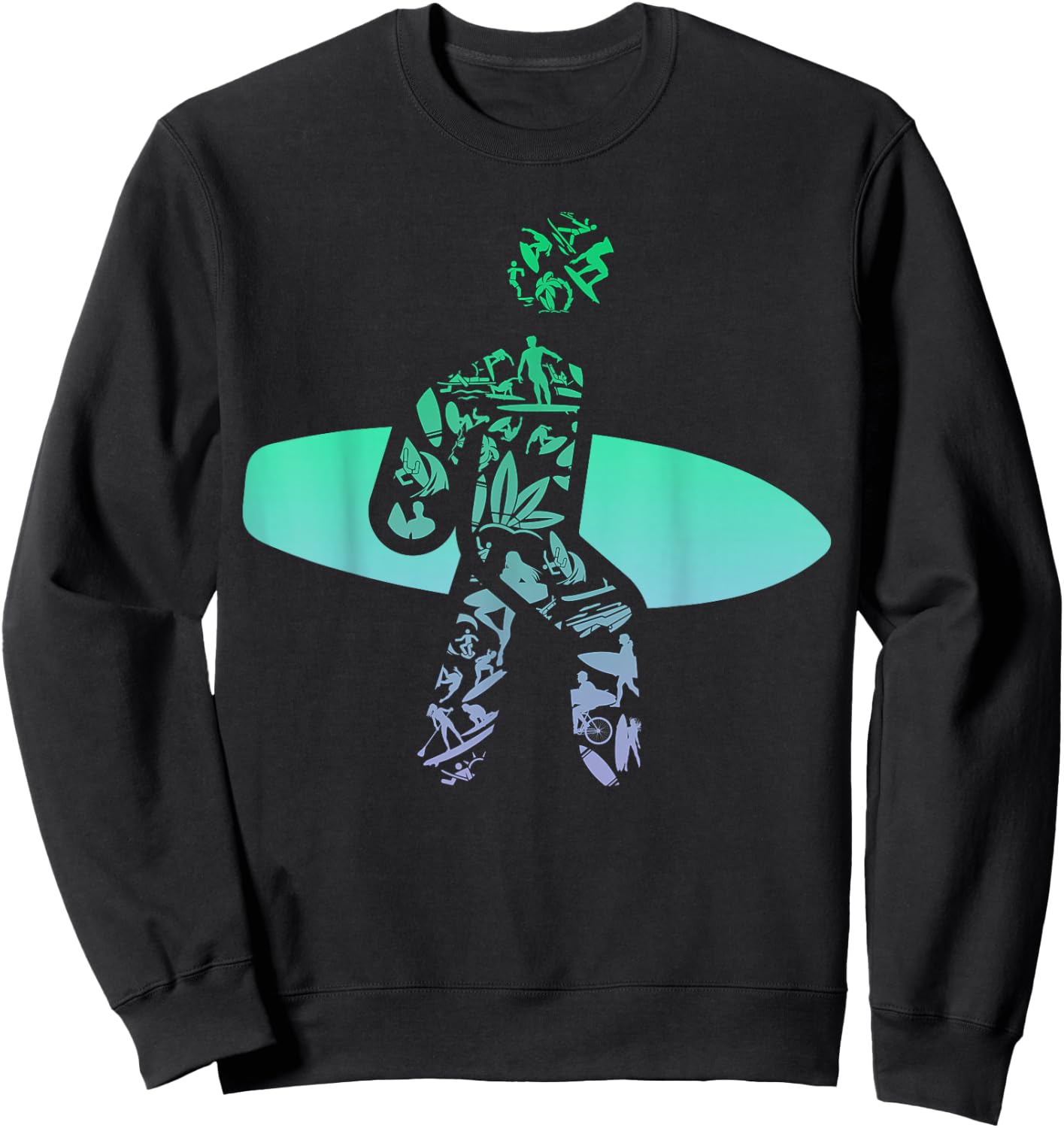 Silhouette Surf Icons Design for Surfer | Surf Boys Surfing Sweatshirt - Sweatshirt | Black