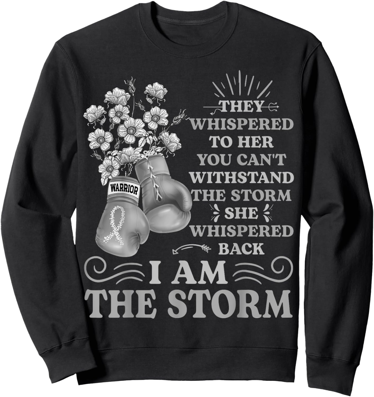 I'm The Storm Boxing Warrior Pearl Ribbon Women Lung Cancer Sweatshirt - Sweatshirt | Black