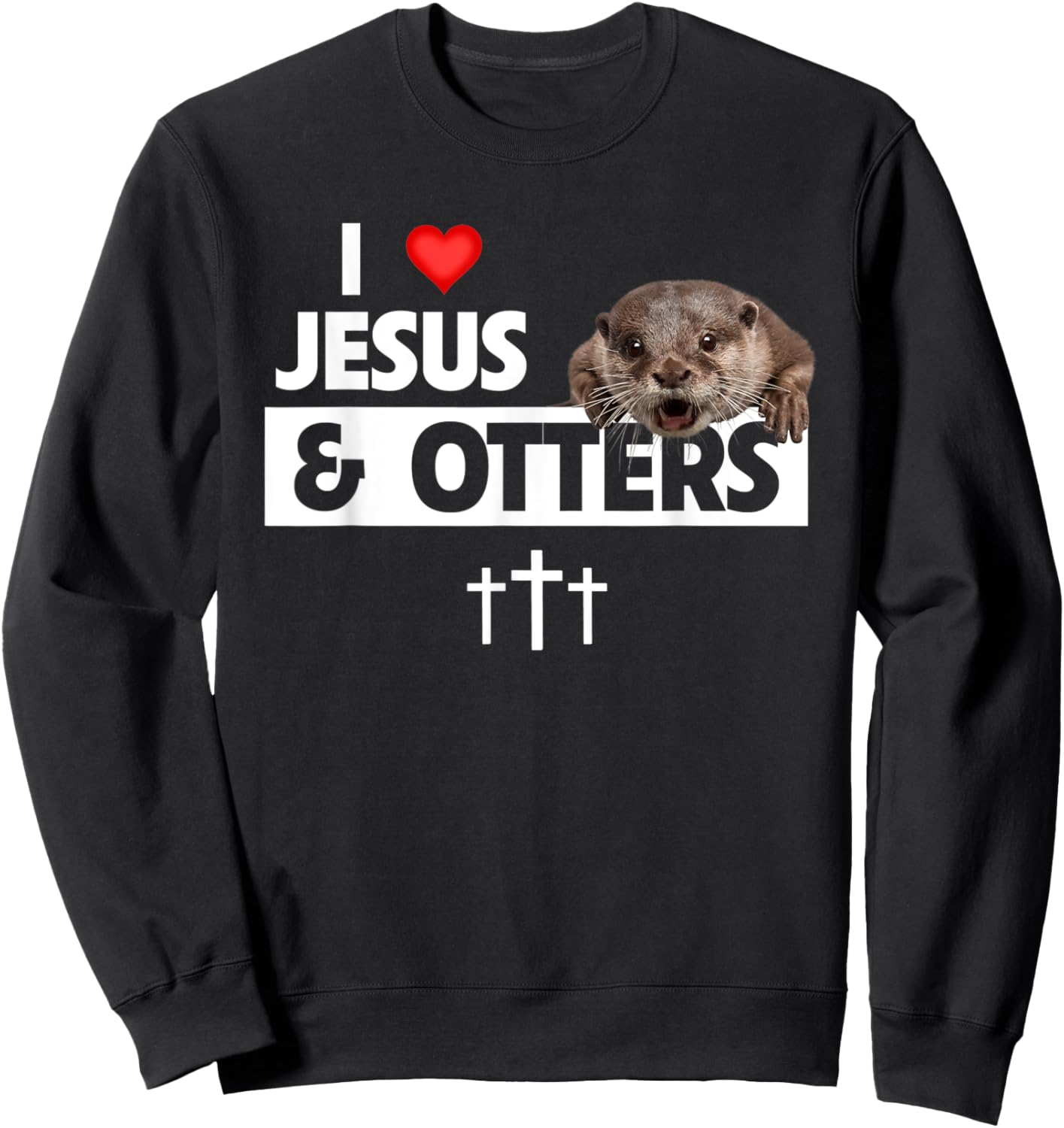 I Love Jesus And Otters Zoo Wildlife Nature Christian Bible Sweatshirt - Sweatshirt | Black