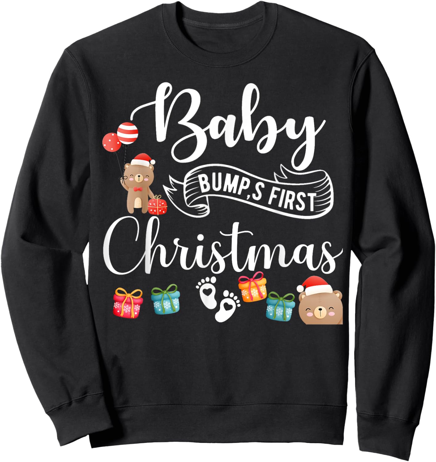Cute Pregnancy Announcement Baby Bump First Christmas Sweatshirt - Sweatshirt | Black