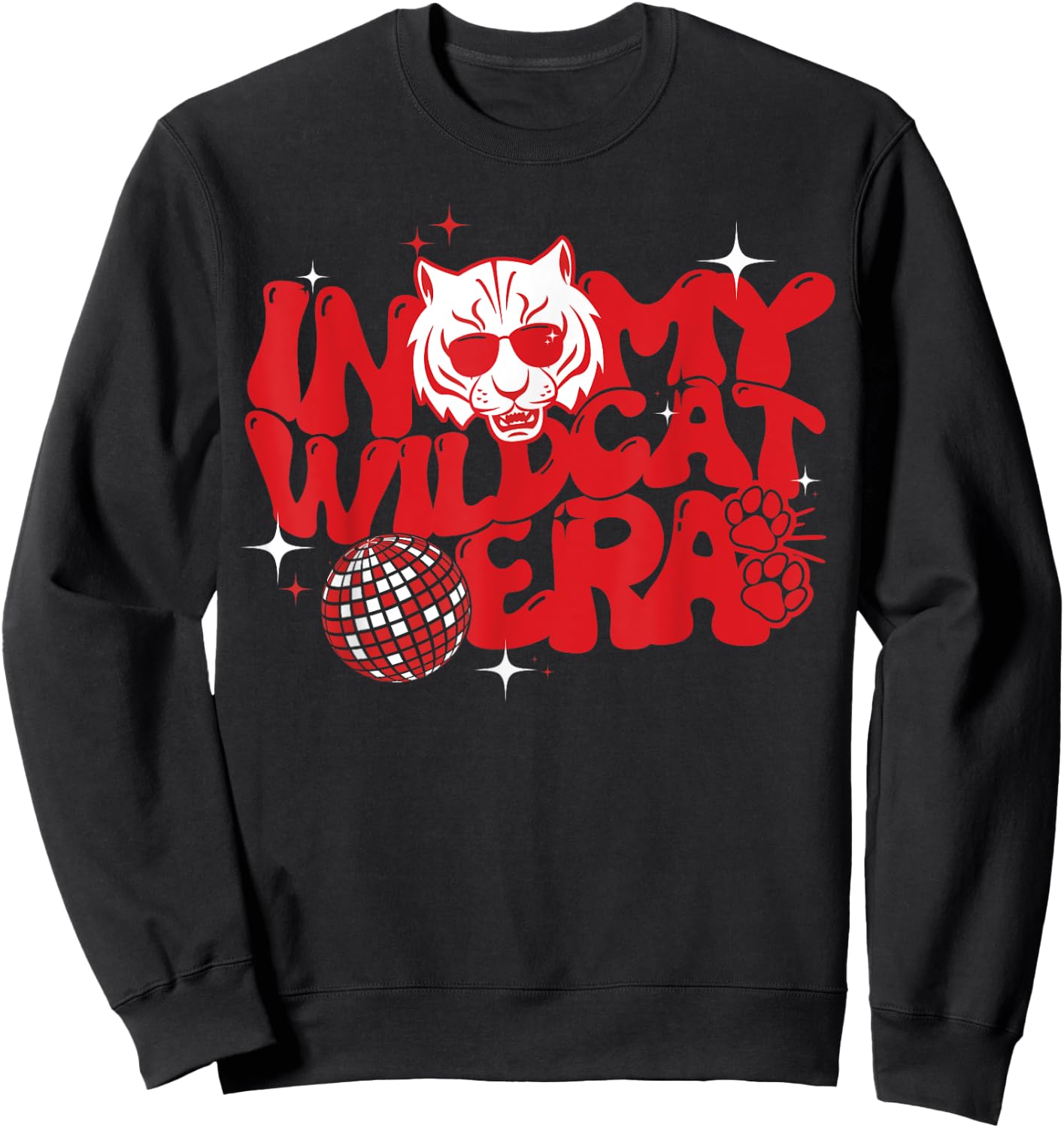 In My Wildcat Era Groovy School Spirit Wildcat Mascot Men Women Kids Sweatshirt - Sweatshirt | Black