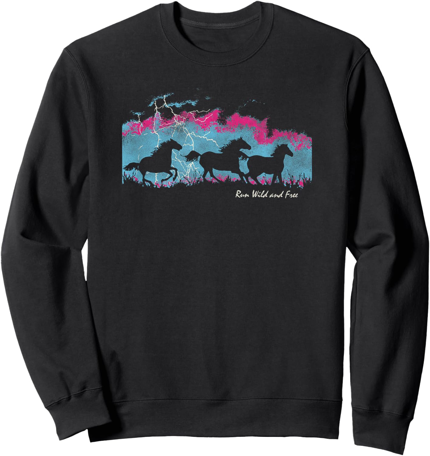 Run Wild And Free Running Horses Silhouettes Thunderstorm Sweatshirt - Sweatshirt | Black