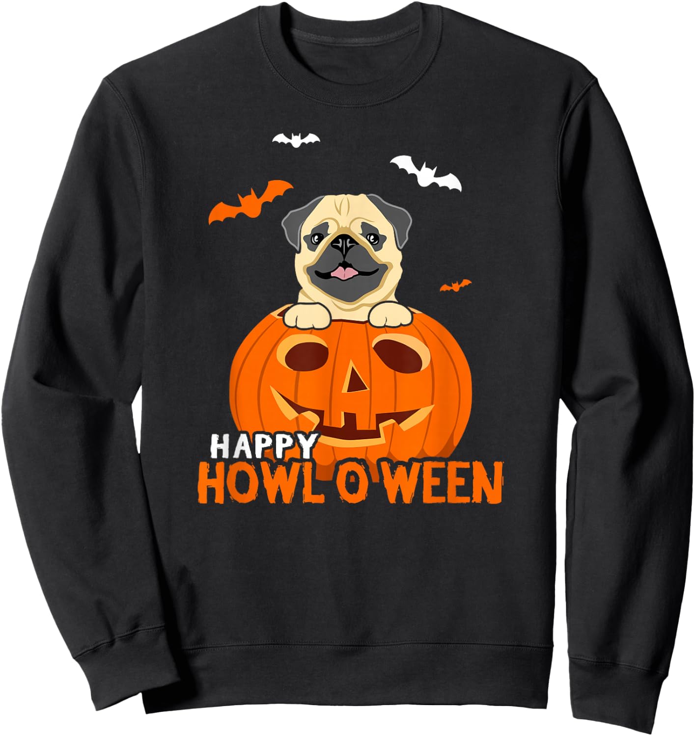 Cute Halloween Pug Dog Pumpkin Costumes Thanksgiving Design Sweatshirt - Sweatshirt | Black