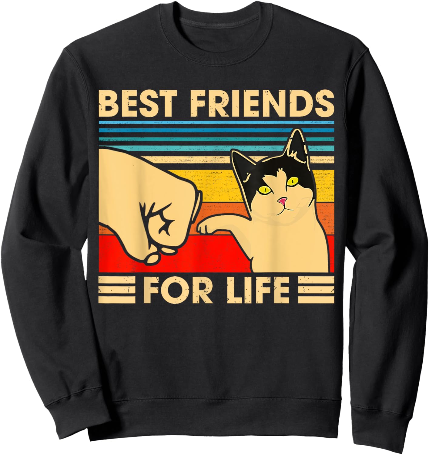 Vintage Cat Best Friends For Life Fist Bump Funny Cat Lovers Sweatshirt - Sweatshirt | Black