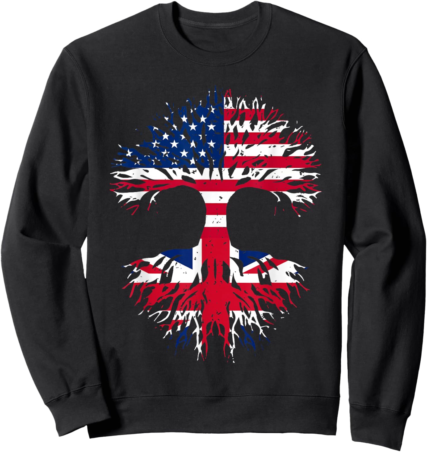 British Roots American Grown Tree USA Flag United Kingdom Women Men Sweatshirt - Sweatshirt | Black