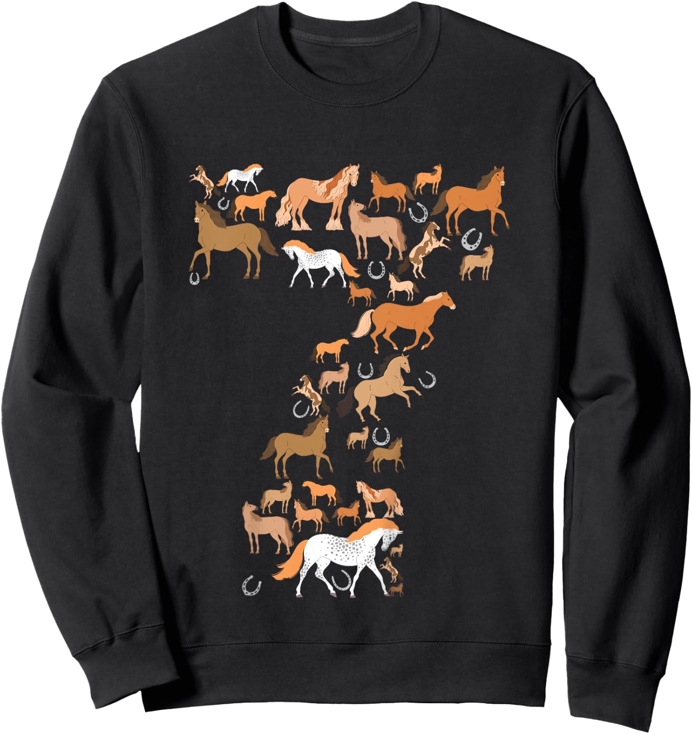 Little Girls 7 Years Old 7th Birthday Horse Graphic Cute Sweatshirt - Sweatshirt | Black