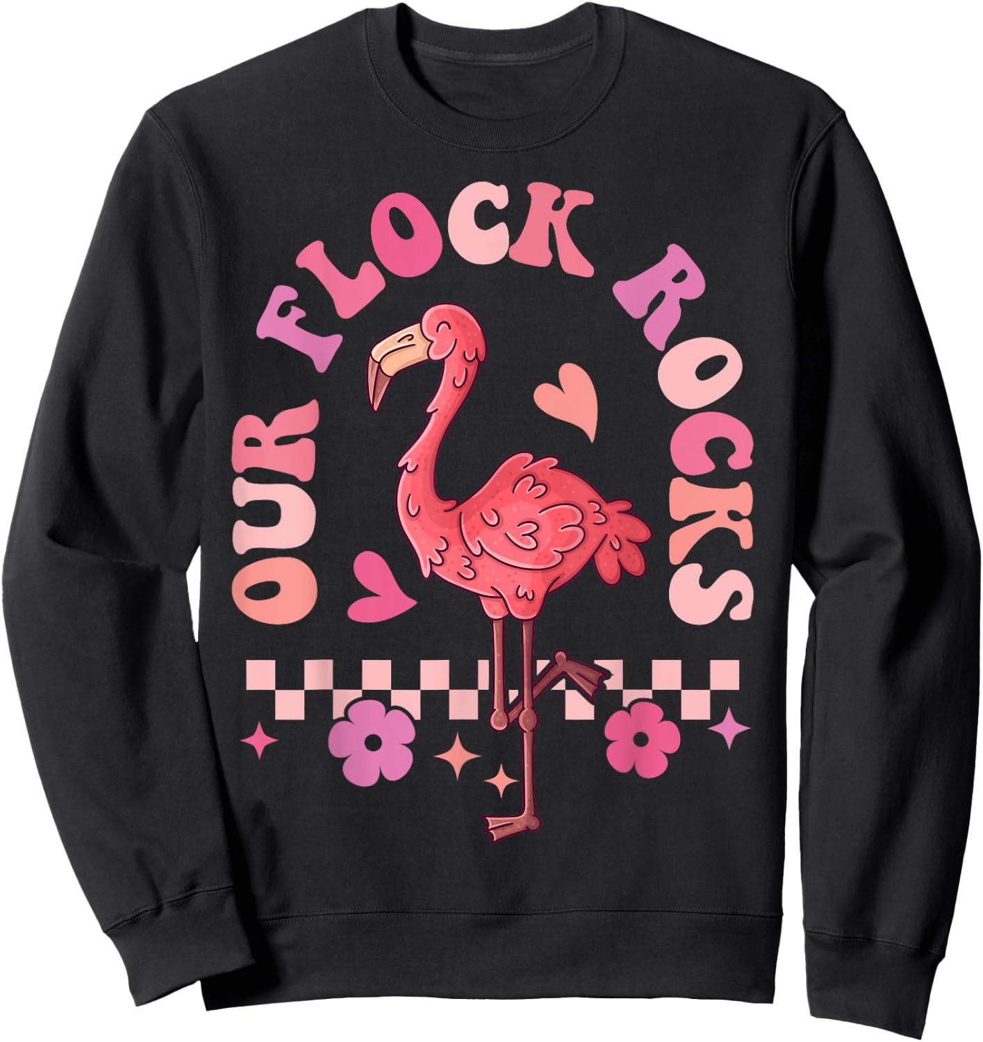 Our Flock Rocks Flamingo Matching Family Vacation Sweatshirt - Sweatshirt | Black