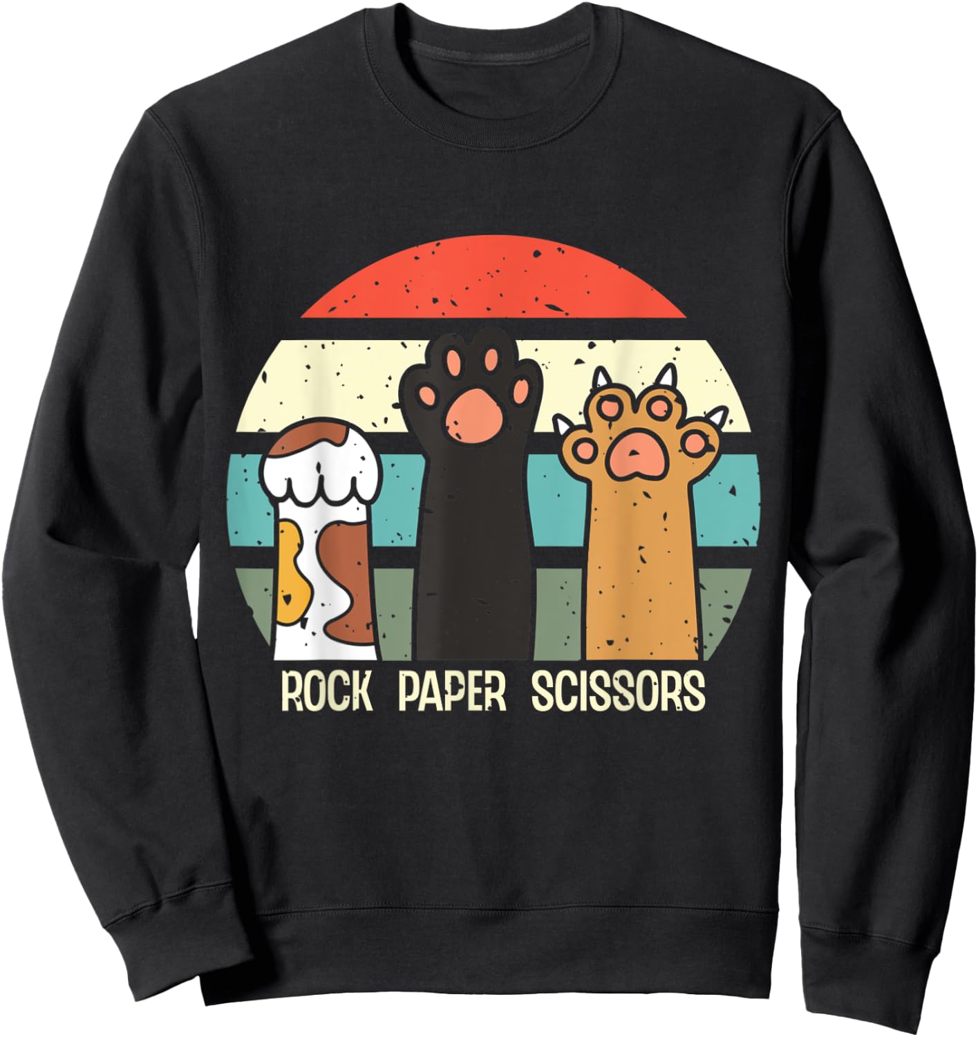 Rock Paper Scissors Hand Game Meme Animal Paw Cat Women Girls Kids Sweatshirt - Sweatshirt | Black