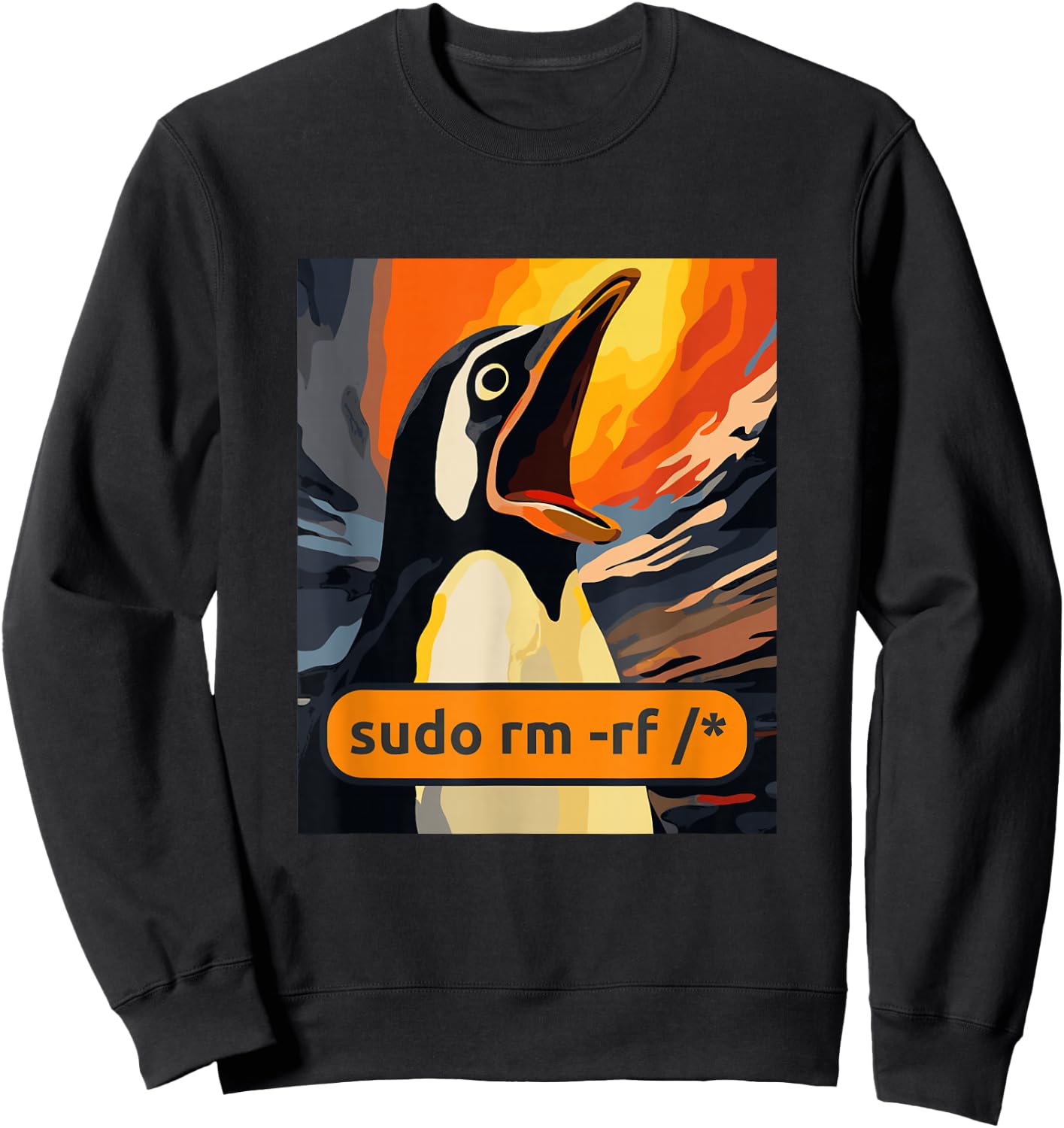 Screaming Tux Linux sudo rm -rf/ Sweatshirt - Sweatshirt | Black