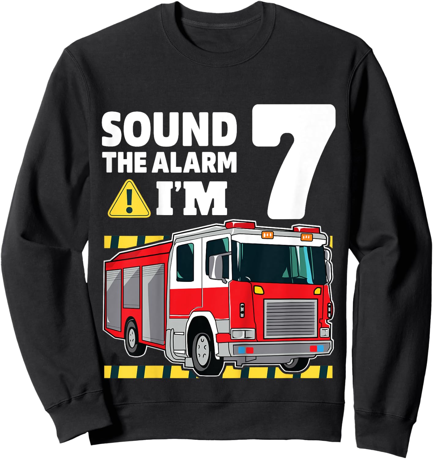 Kids 7th Birthday Boy Fire Truck 7 Seven Year Old Firefighter Sweatshirt - Sweatshirt | Black