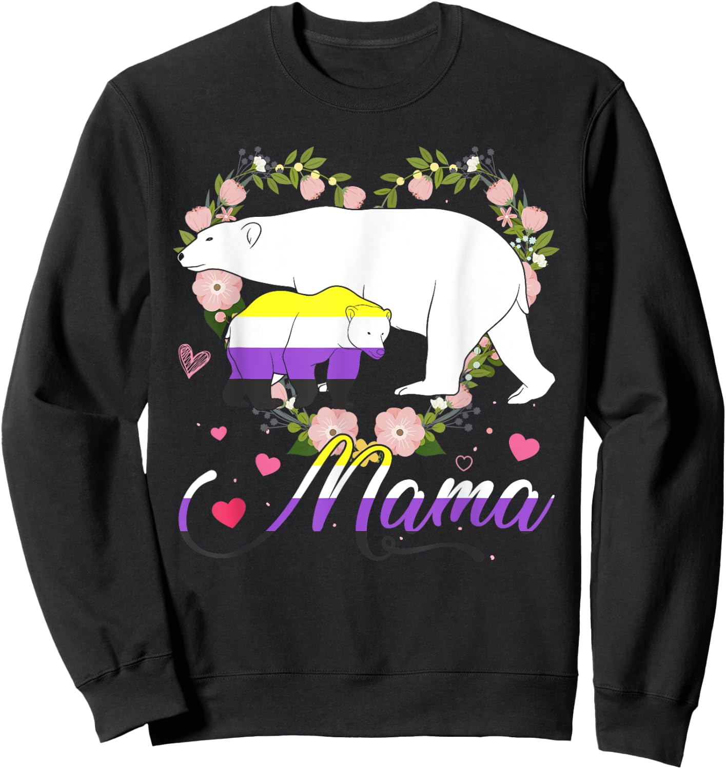 Funny Mama Bear Non-Binary Agender Genderqueer Pride Month Sweatshirt - Sweatshirt | Black