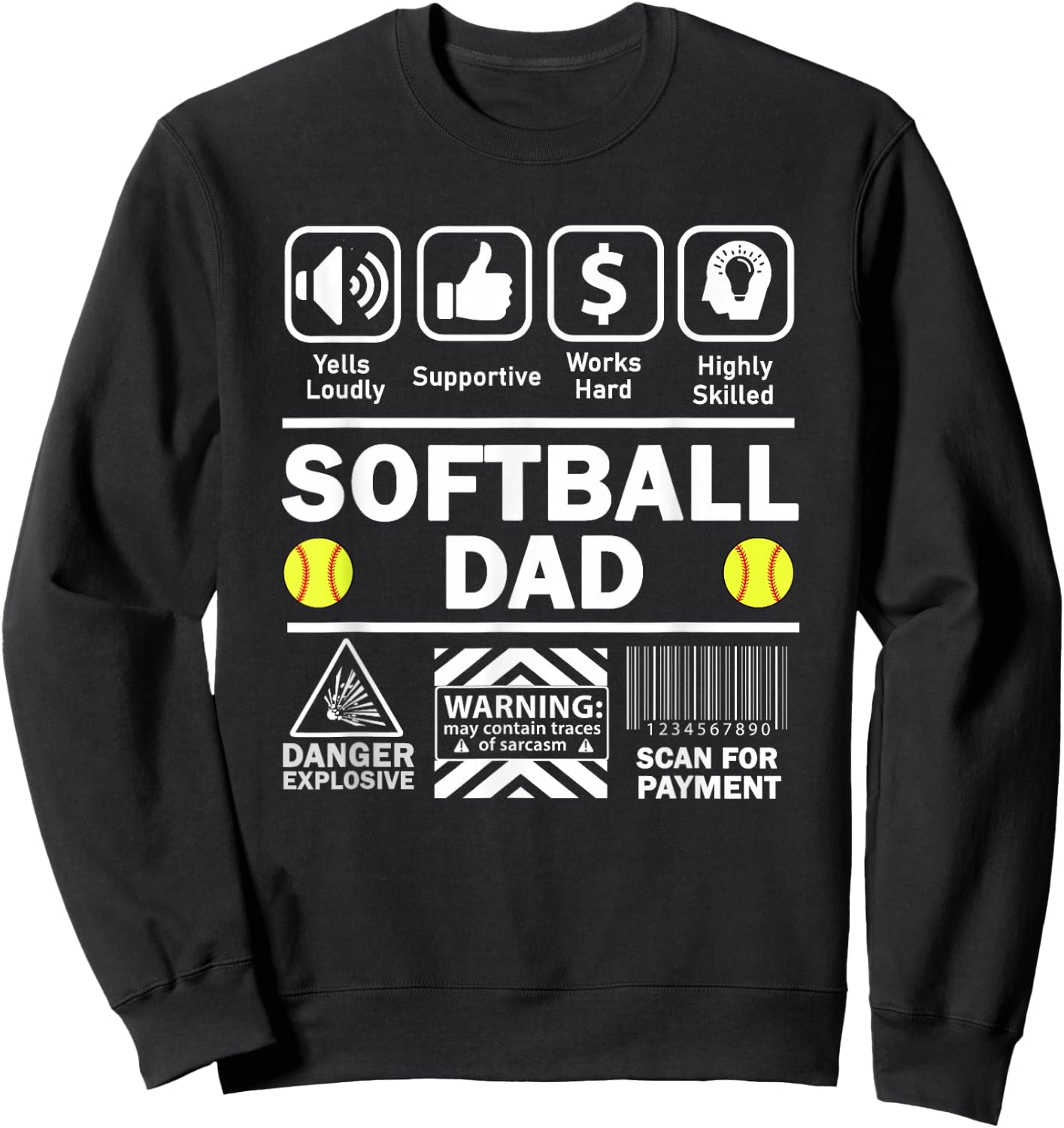 Softball Dad Funny Contents of Sports Father Sweatshirt - Sweatshirt | Black