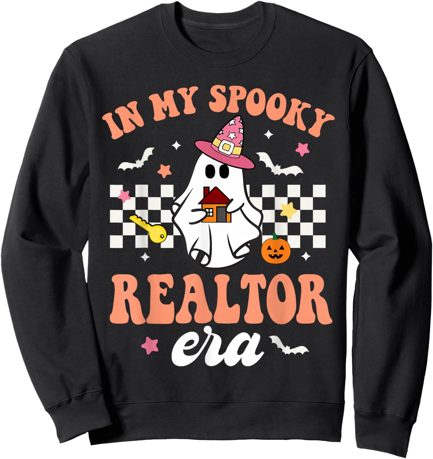 Groovy In My Spooky Realtor Era Ghost Funny Halloween Sweatshirt - Sweatshirt | Black
