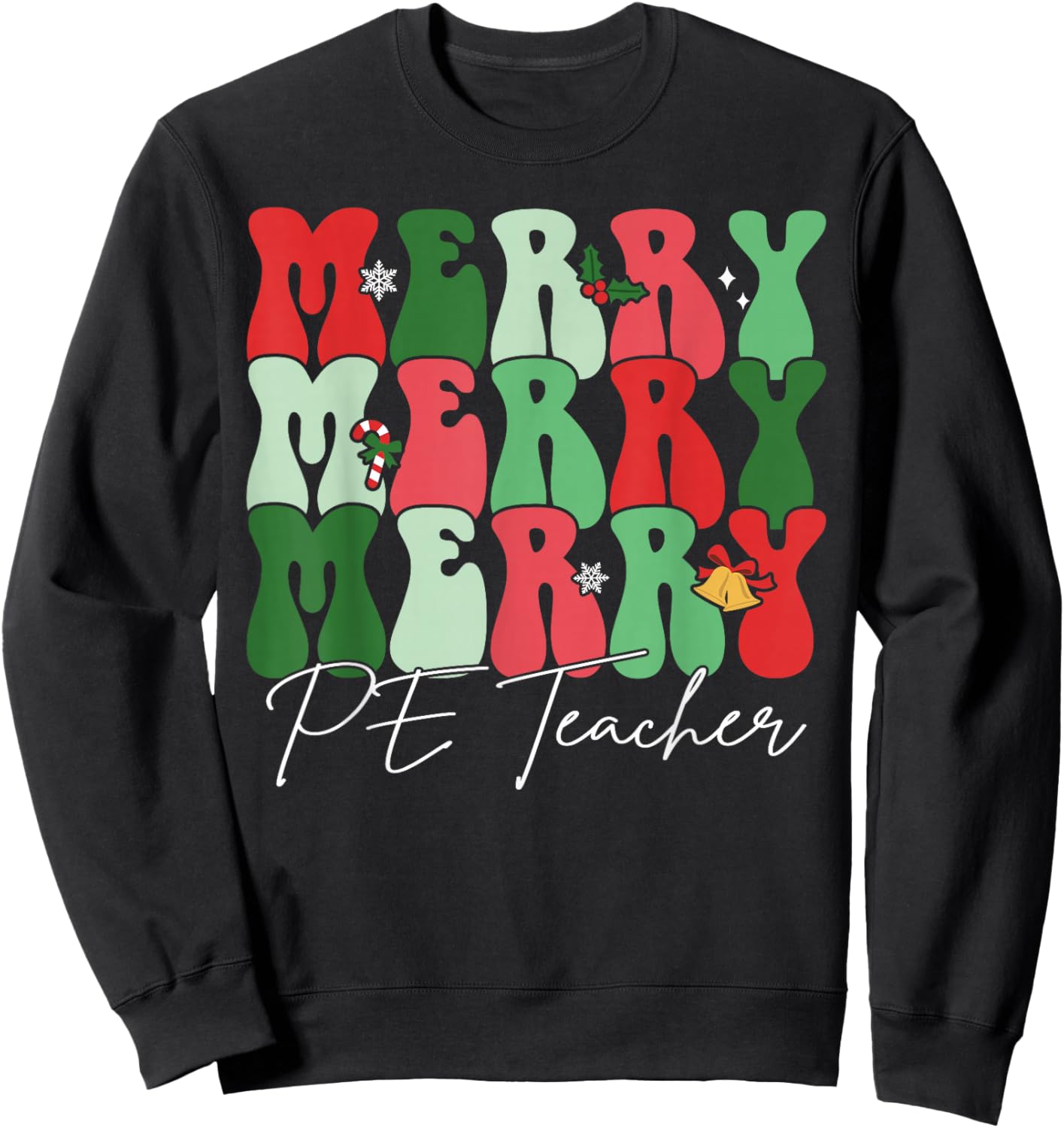 Groovy Merry PE Teacher Santa Christmas Pajama Holiday Sweatshirt - Sweatshirt | Black