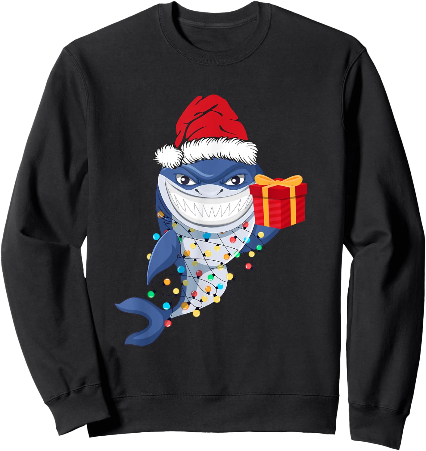 Shark Christmas Tree Lights Santa Hat Xmas Toddler Boys Kids Sweatshirt - Sweatshirt | Black