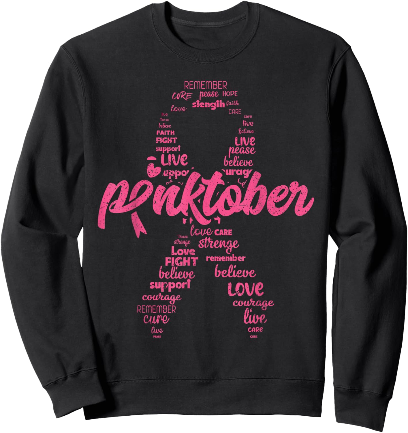 Pinktober Ribbon Breast Cancer Awareness Distressed Style Sweatshirt - Sweatshirt | Black