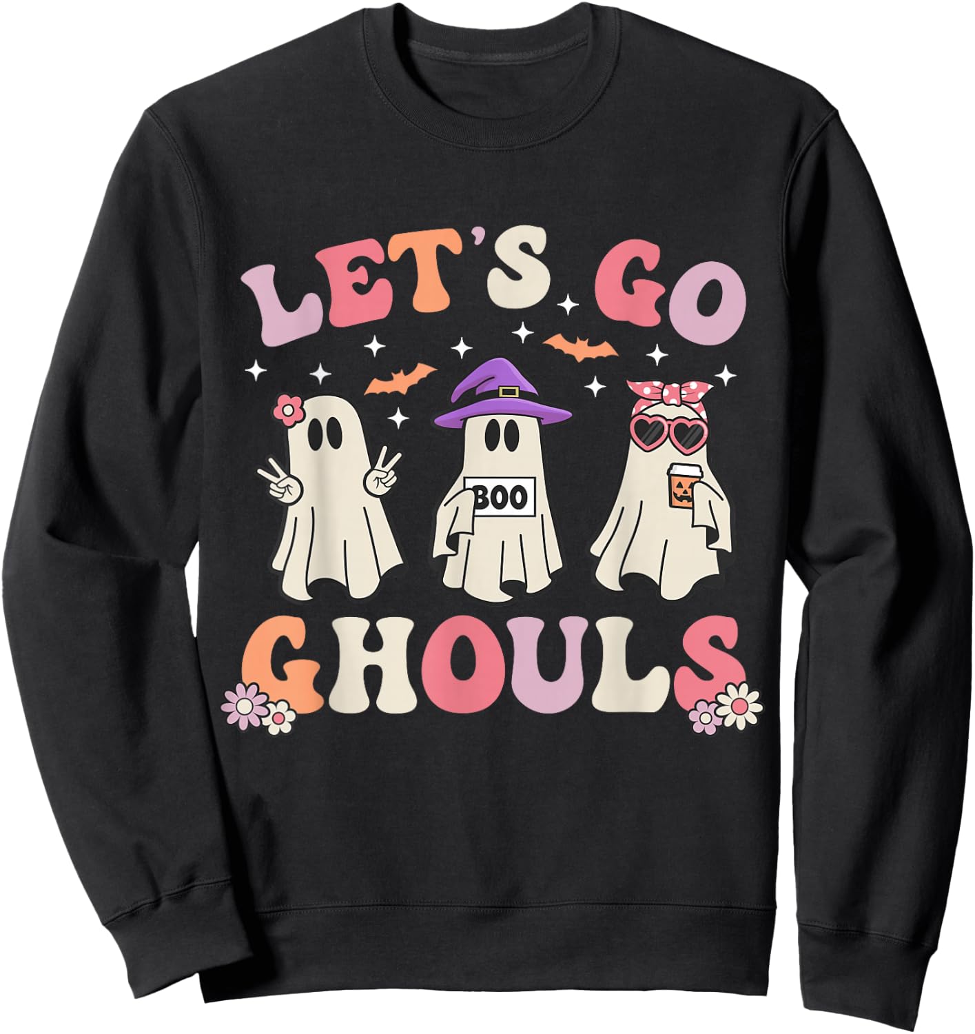 Lets Go Ghouls Retro Halloween Ghost Women Toddler Girl Sweatshirt - Sweatshirt | Black