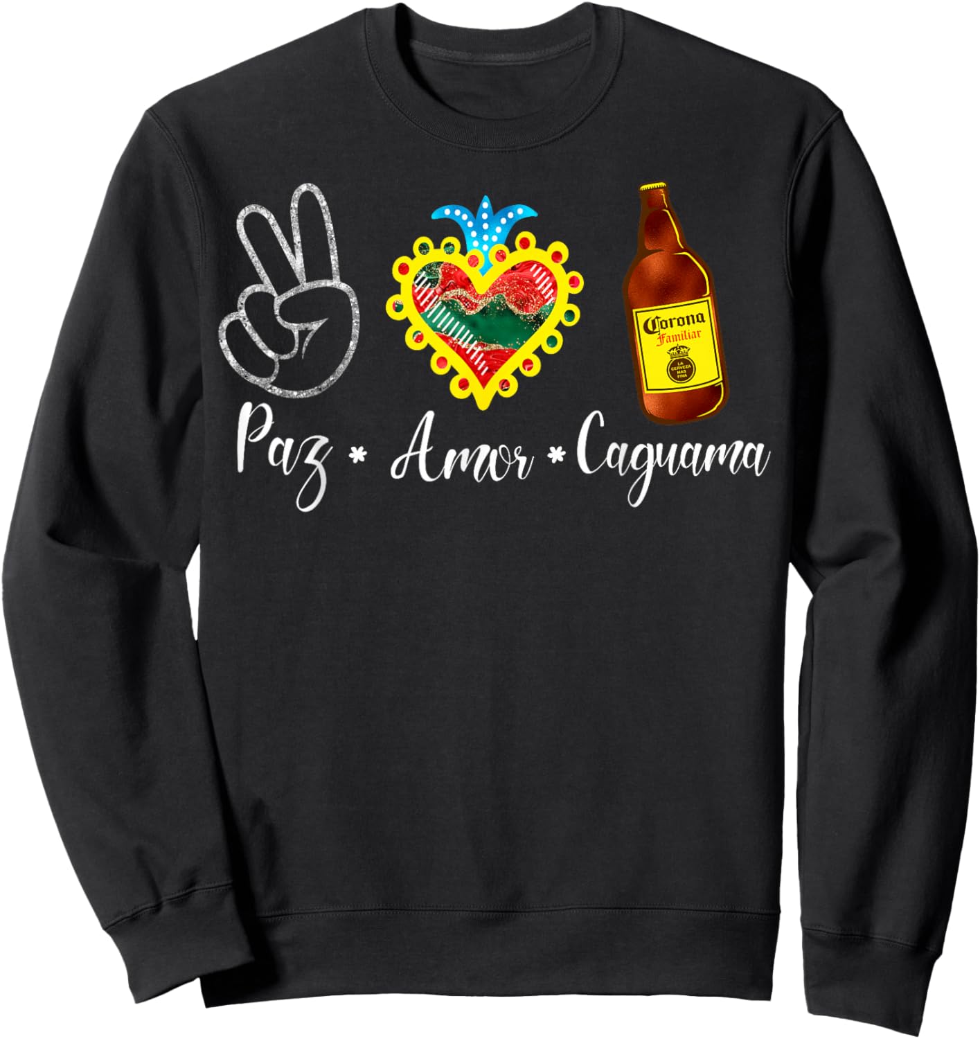 Peace Love Caguama Mexcan Pride Independence Day Mexico Sweatshirt - Sweatshirt | Black