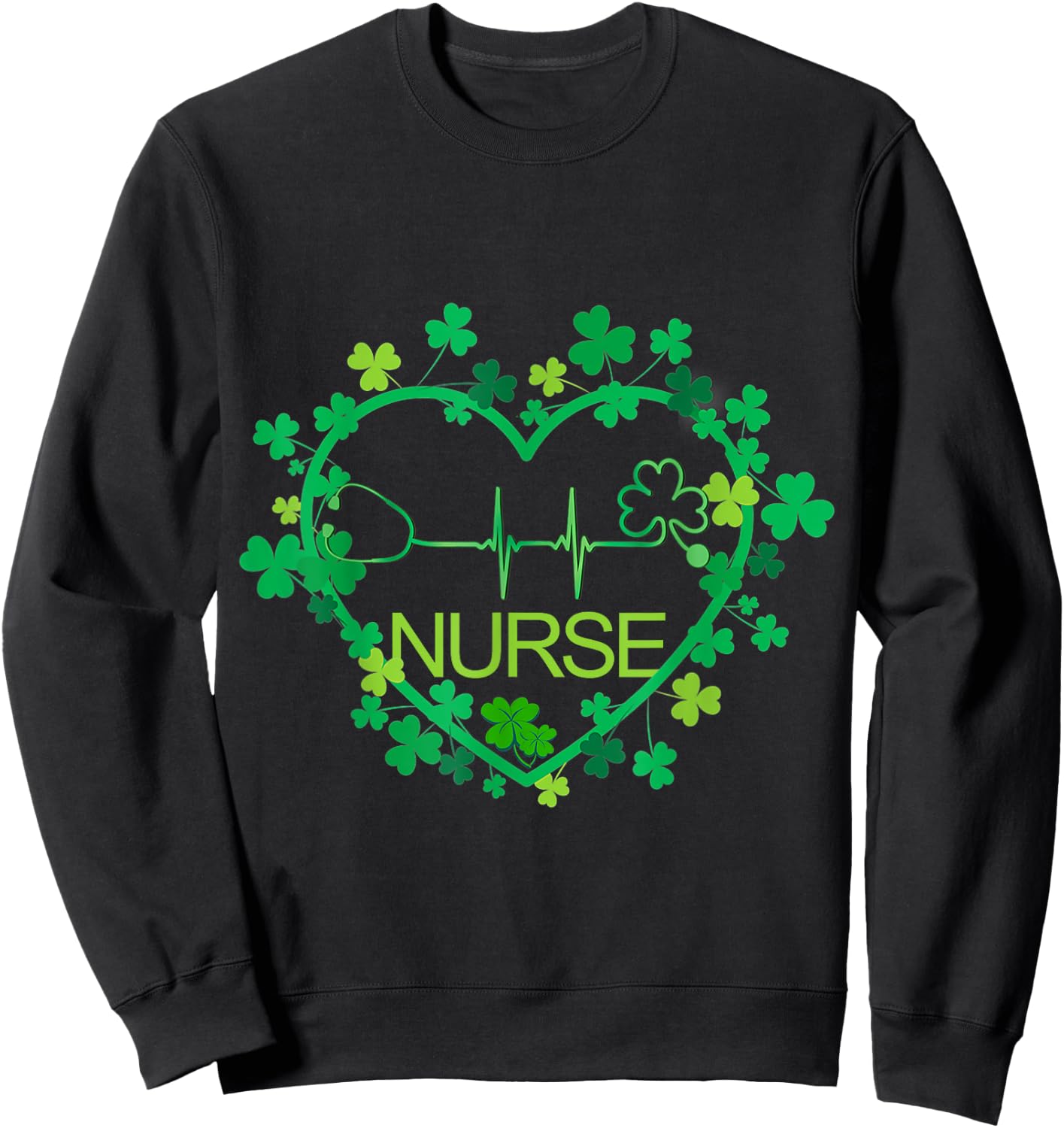 Heart Shamrock Nurse - Nurse St Patrick's Day Nursing Sweatshirt - Sweatshirt | Black