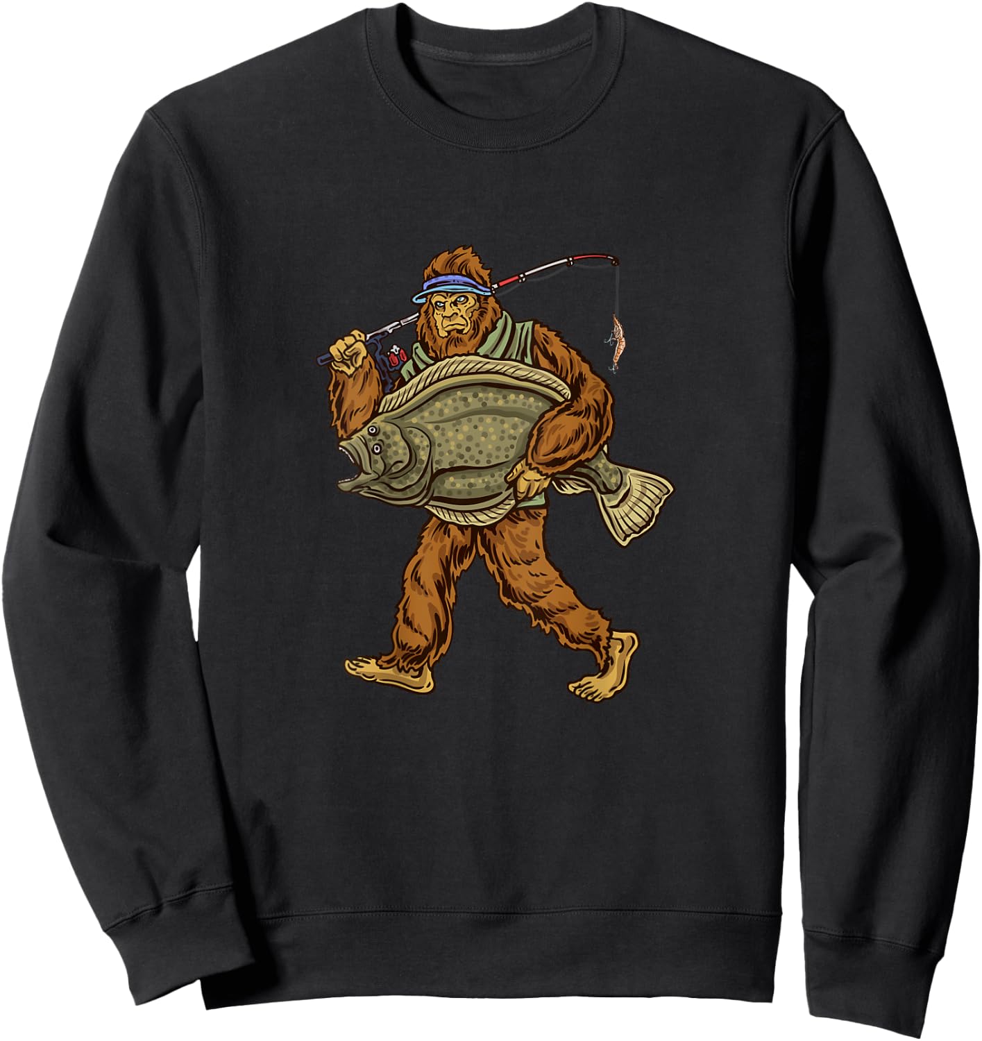 Flounder Fishing Bigfoot Fishermen Sweatshirt - Sweatshirt | Black